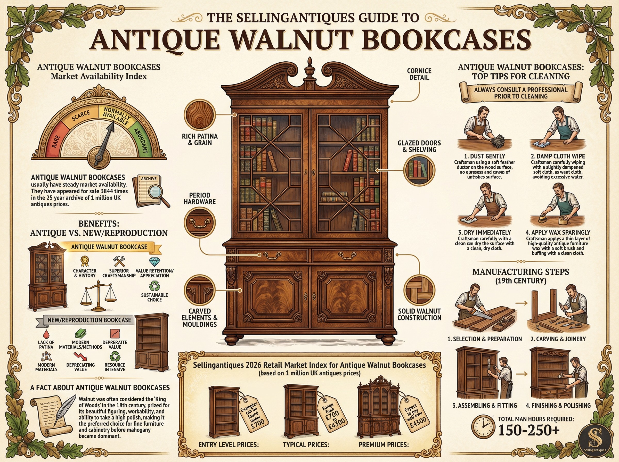 Antique Walnut Bookcases Guide Infographic