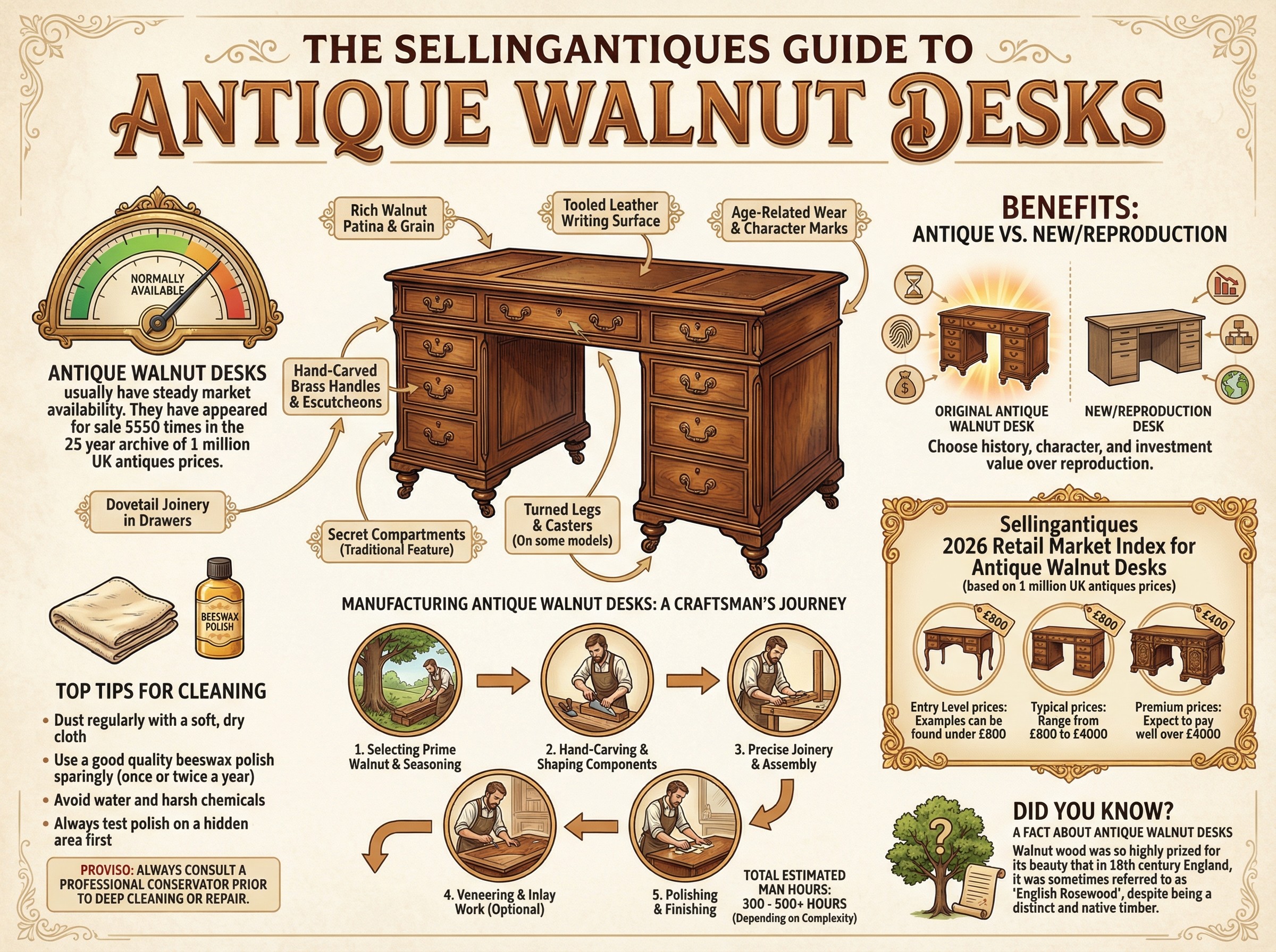 Antique Walnut Desks Guide Infographic