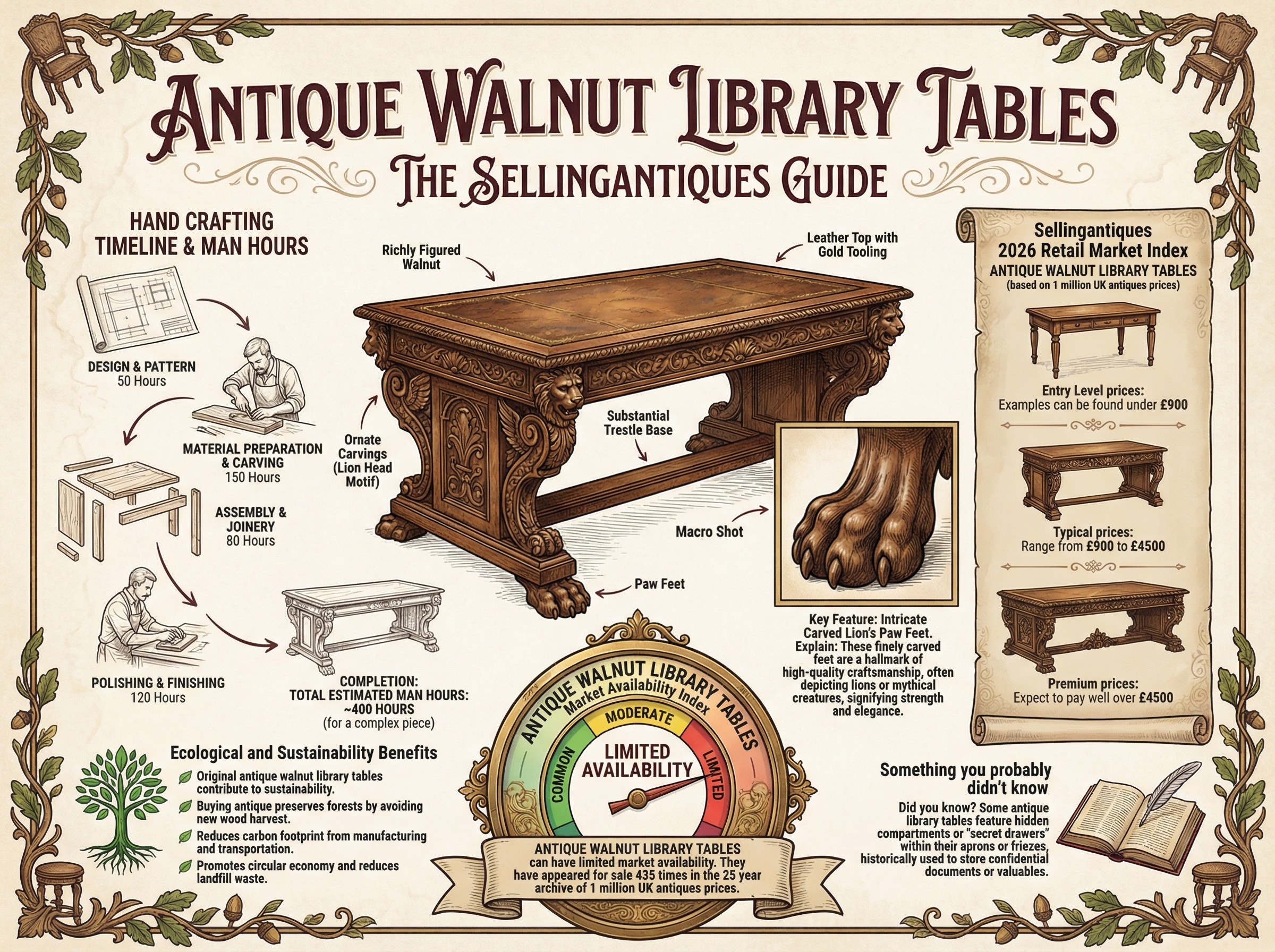 Antique Walnut Library Tables Guide Infographic