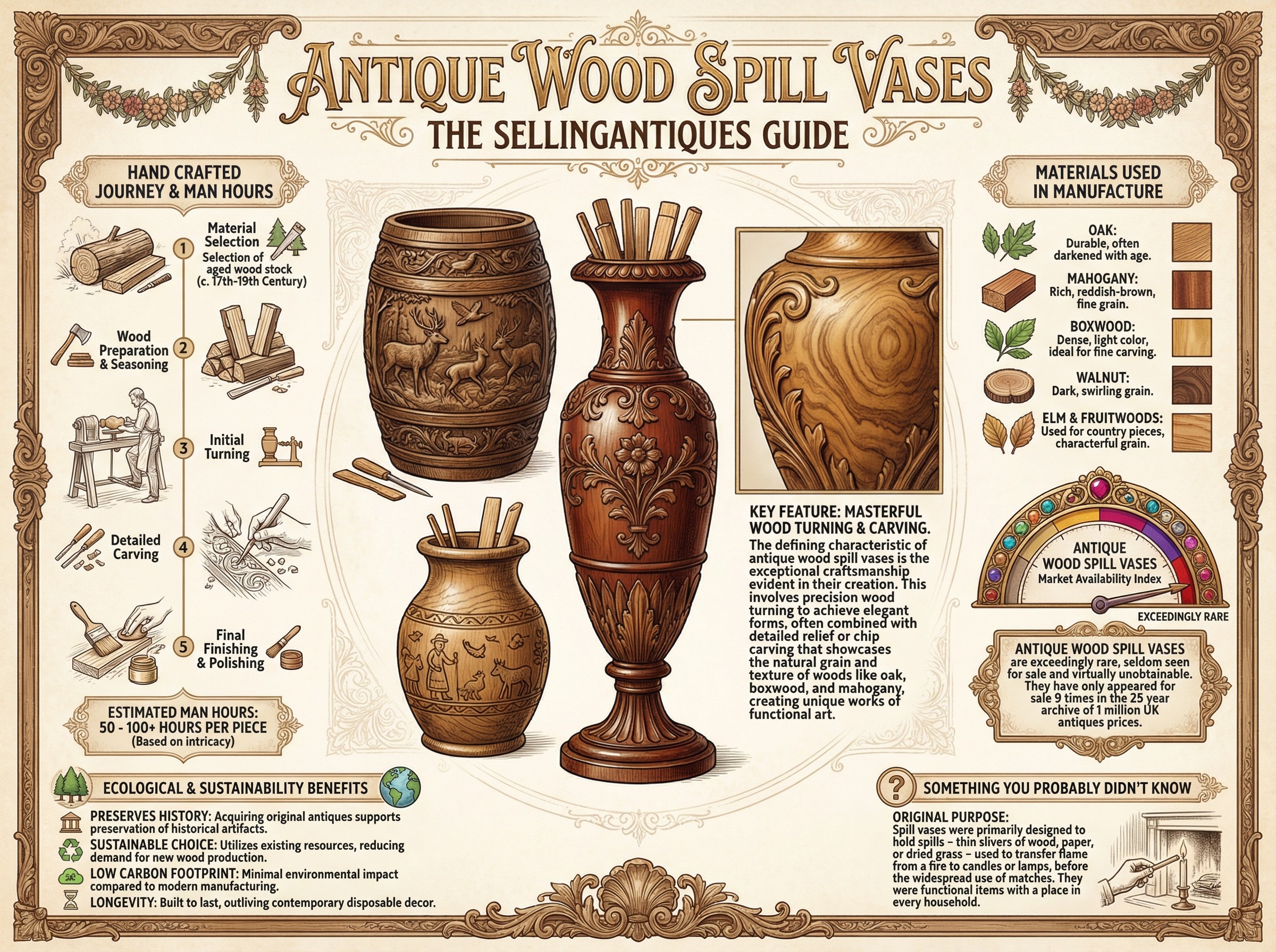 Antique Wood Spill Vases Guide Infographic