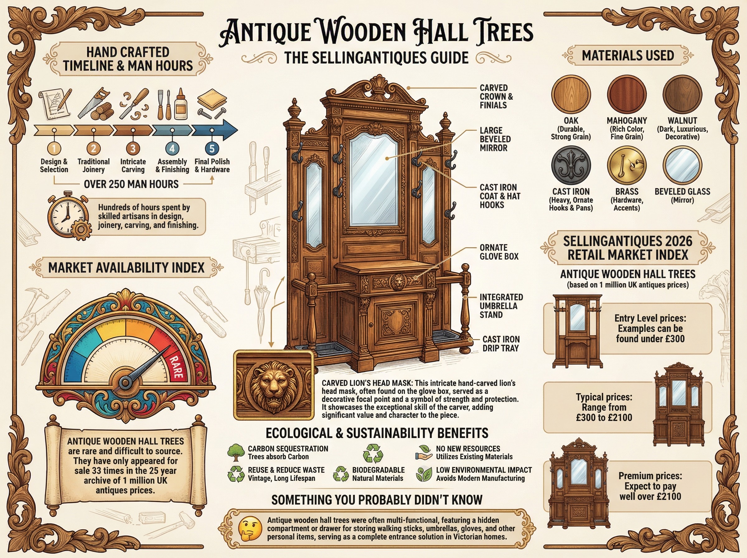 Antique Wooden Hall Trees Guide Infographic