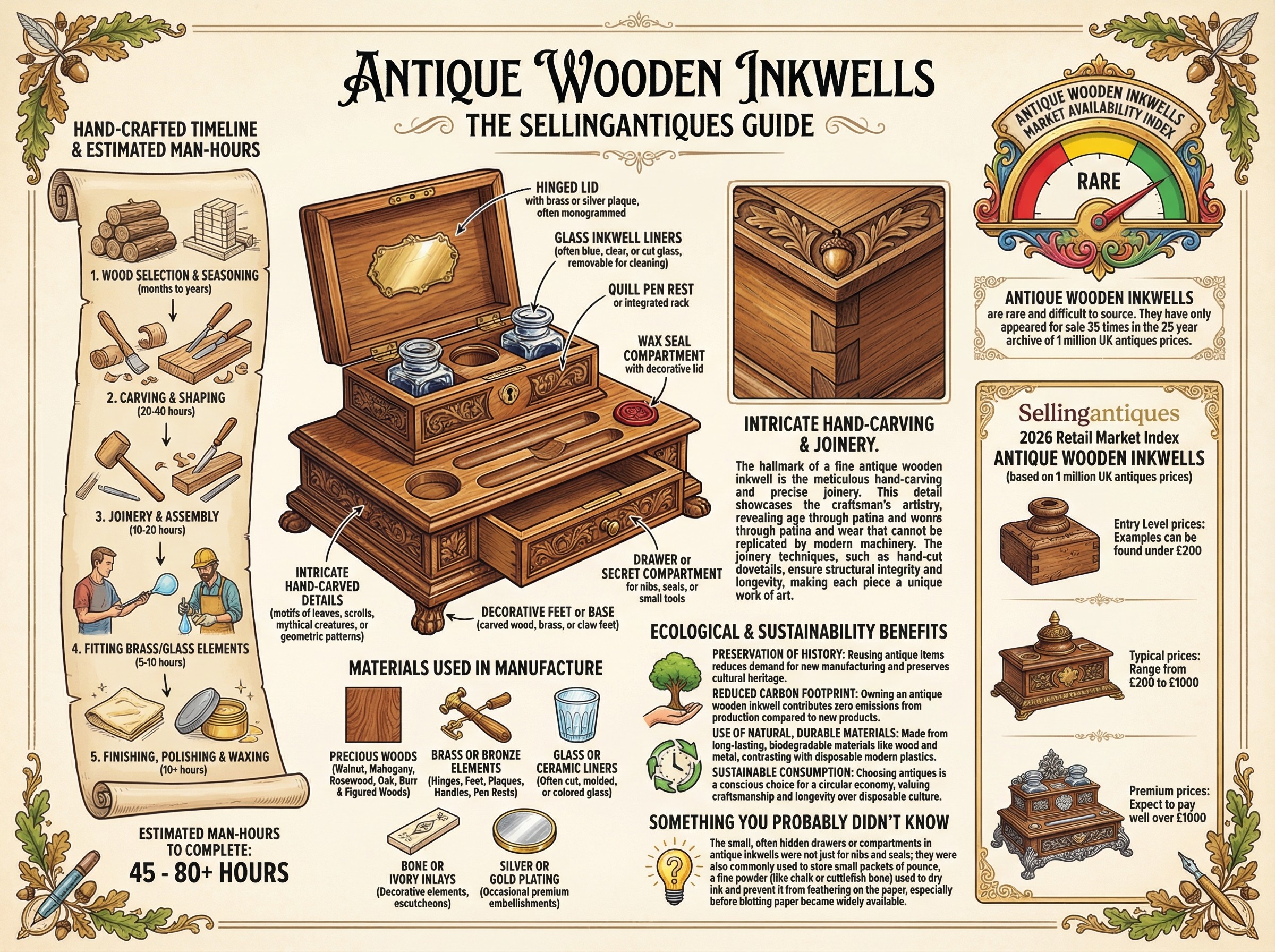 Antique Wooden Inkwells Guide Infographic