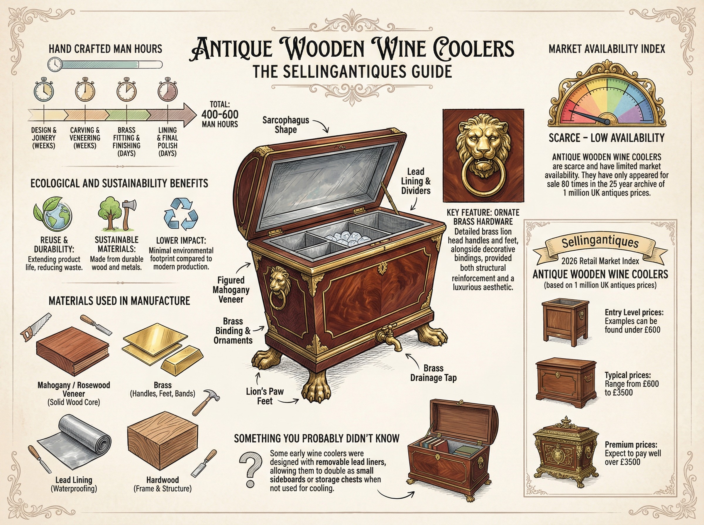 Antique Wooden Wine Coolers Guide Infographic