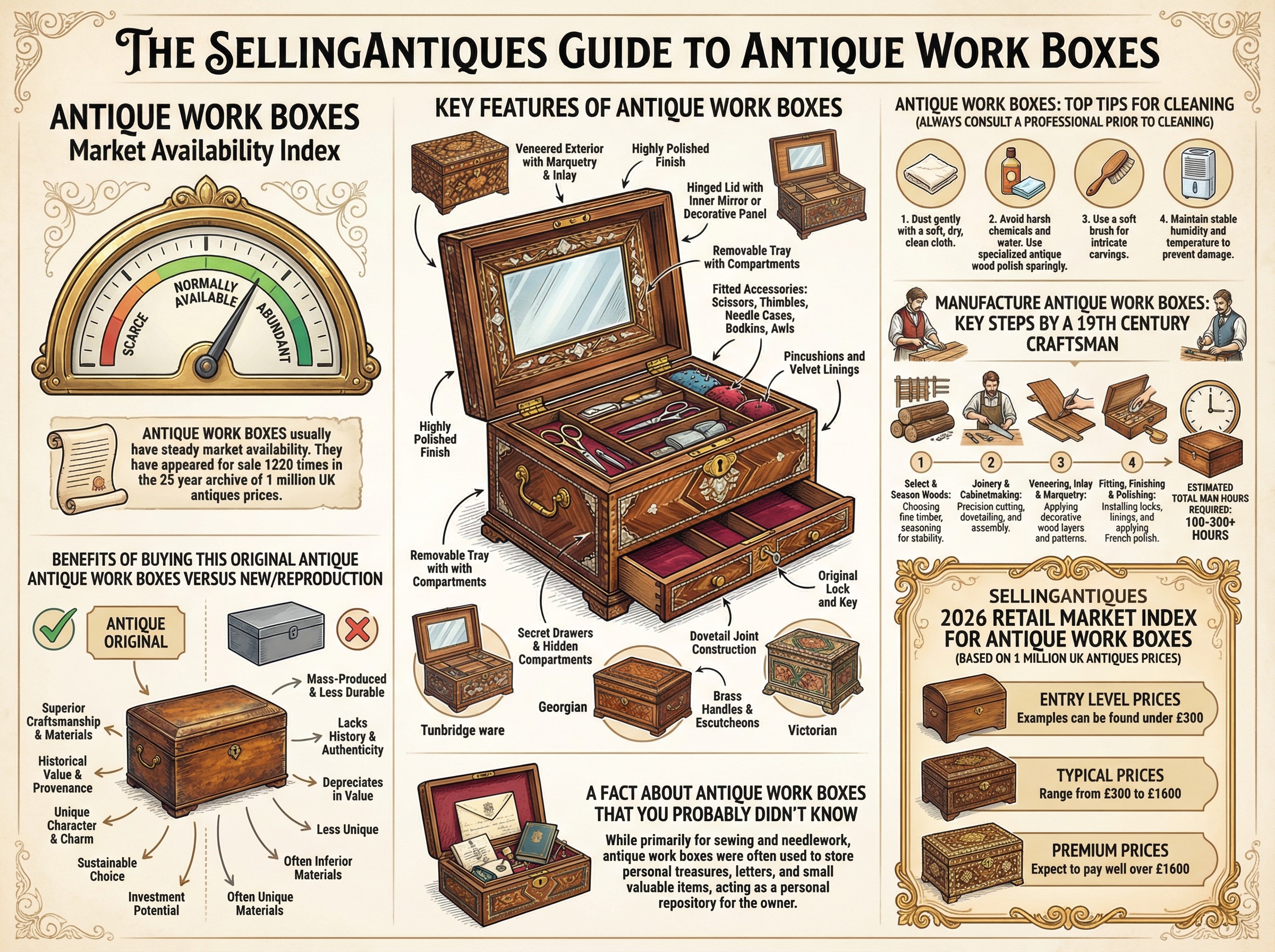 Antique Work Boxes Guide Infographic