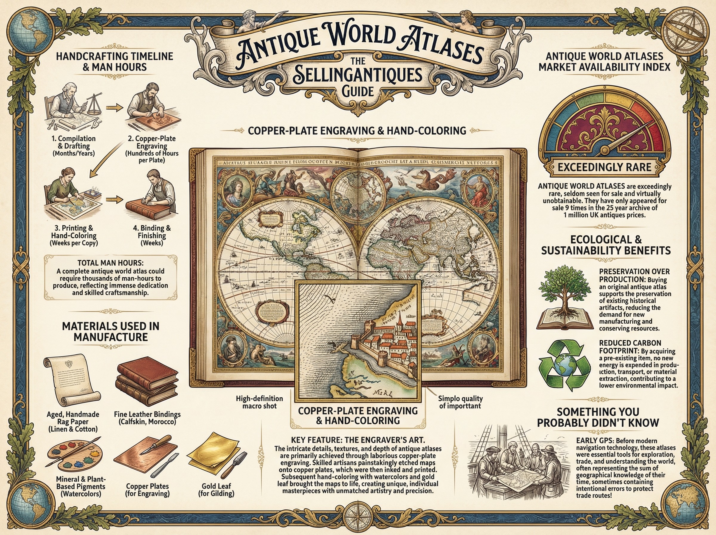 Antique World Atlases Guide Infographic