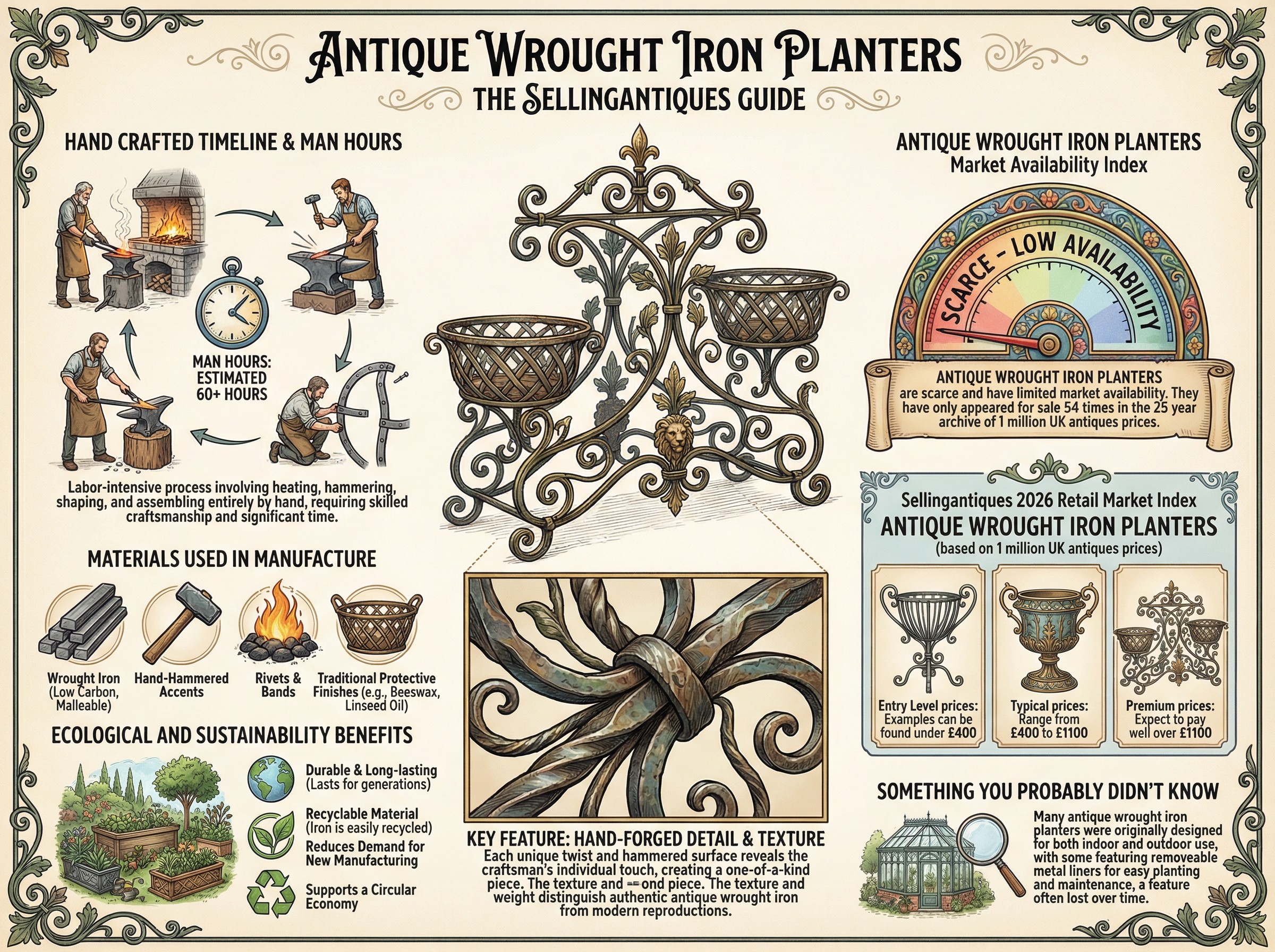 Antique Wrought Iron Planters Guide Infographic