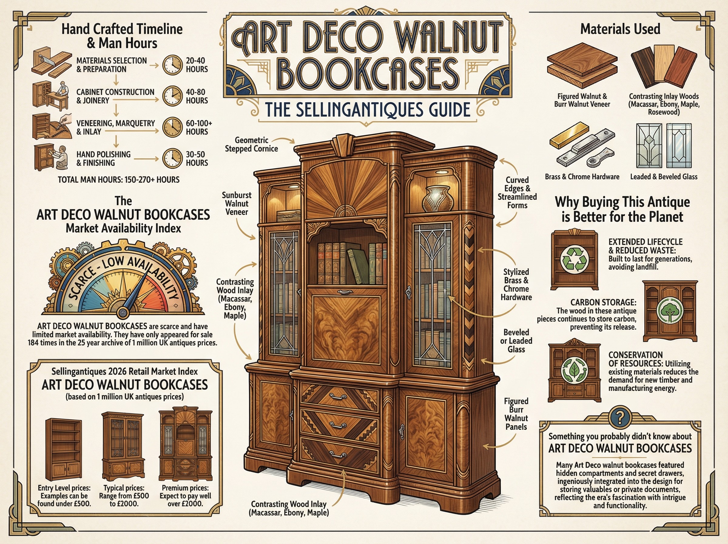 Art Deco Walnut Bookcases Guide Infographic