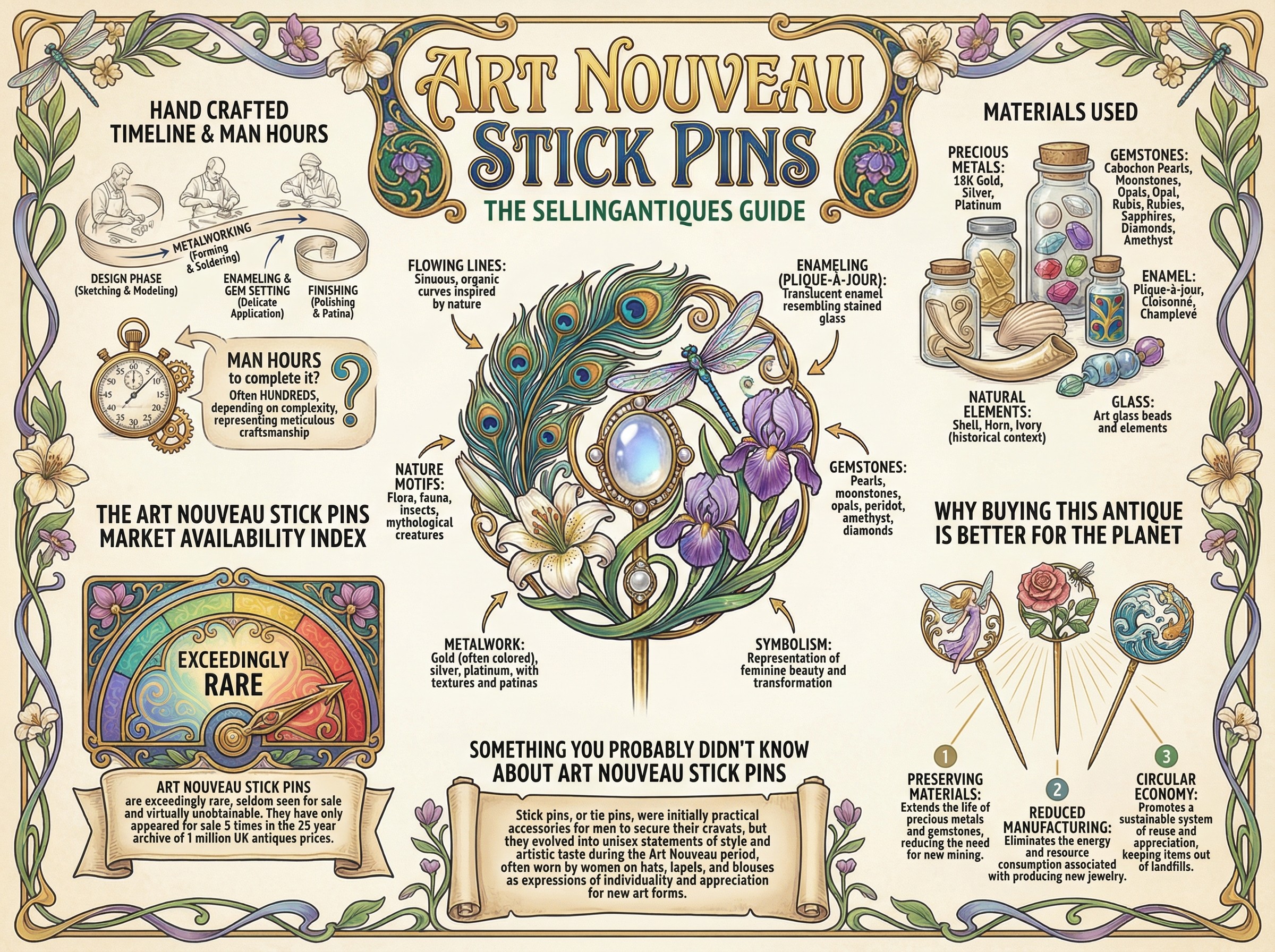 Art Nouveau Stick Pins Guide Infographic