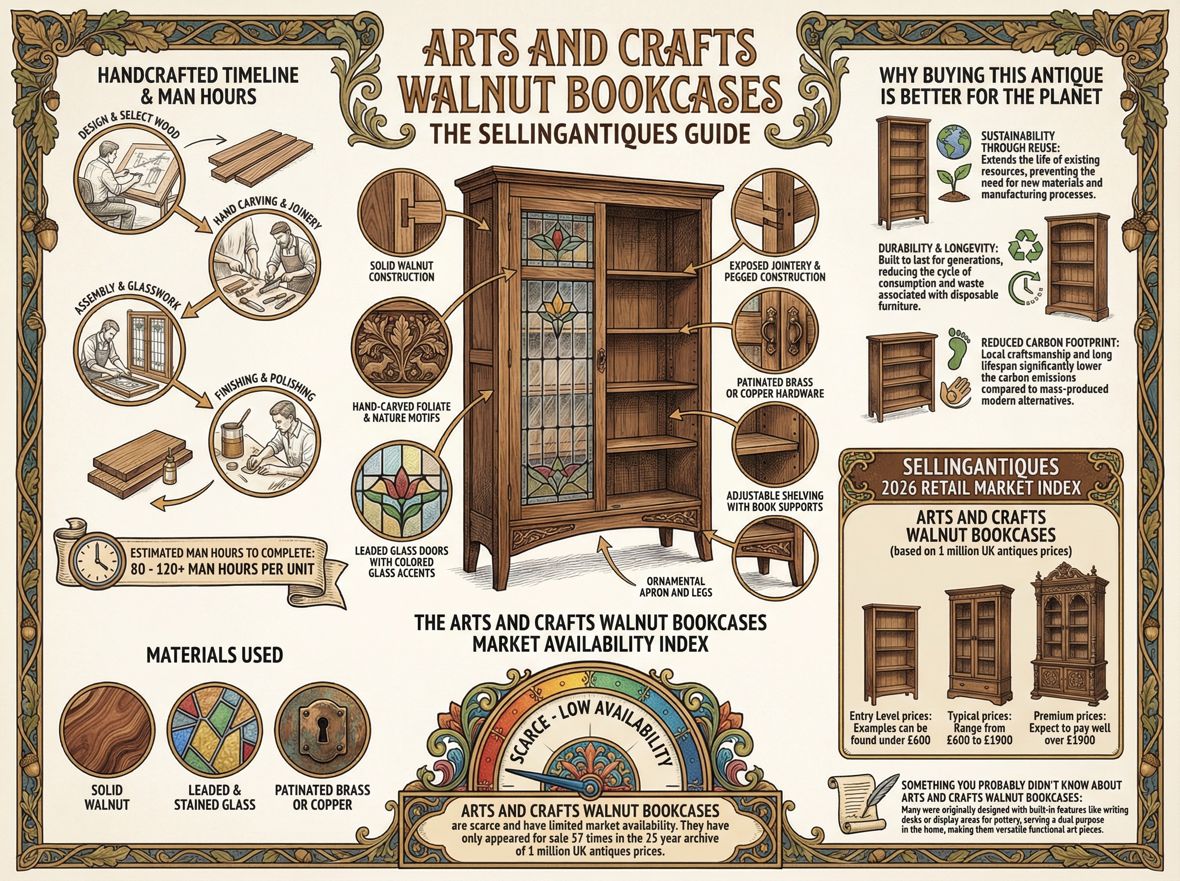 Arts And Crafts Walnut Bookcases Guide Infographic
