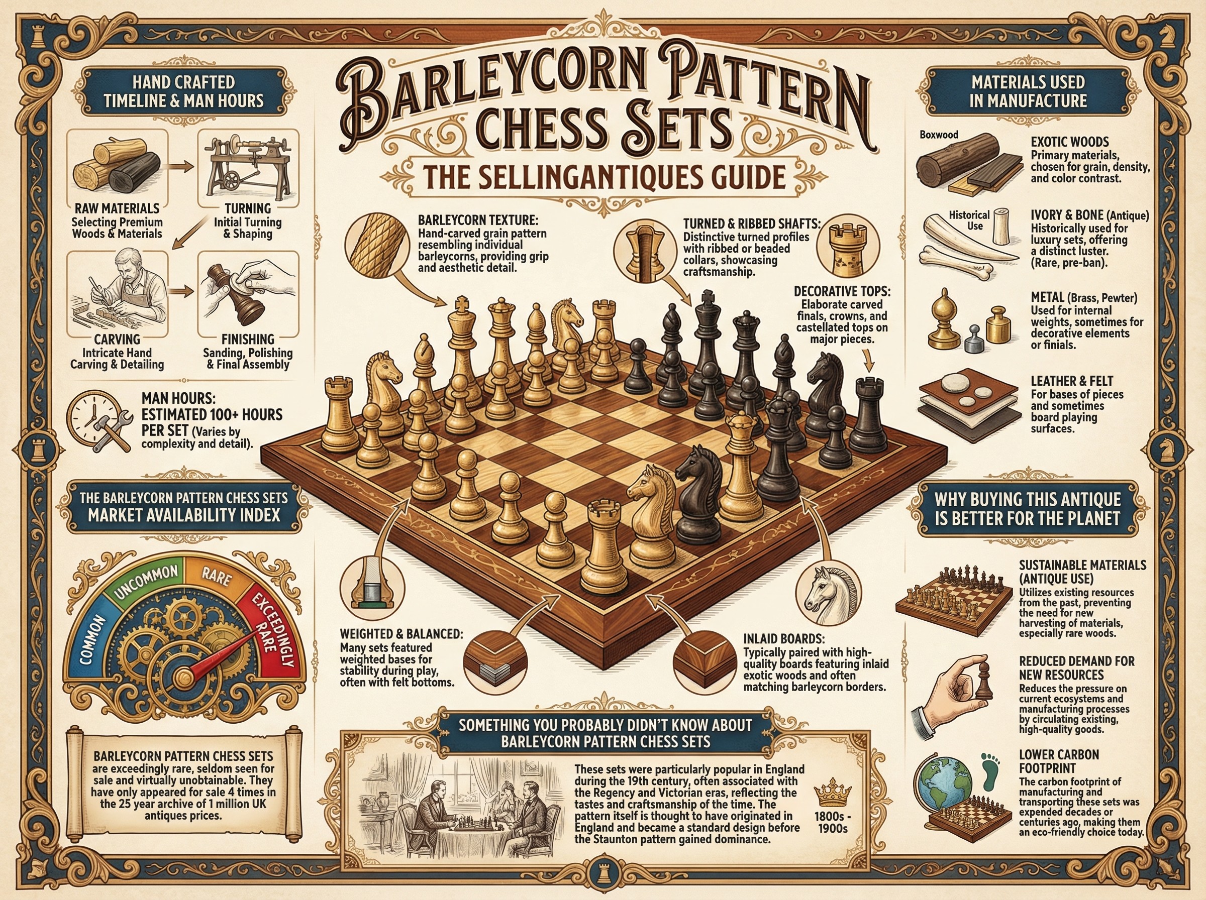 Barleycorn Ruler The Sellingantiques Guide to Barleycorn Pattern Chess Sets