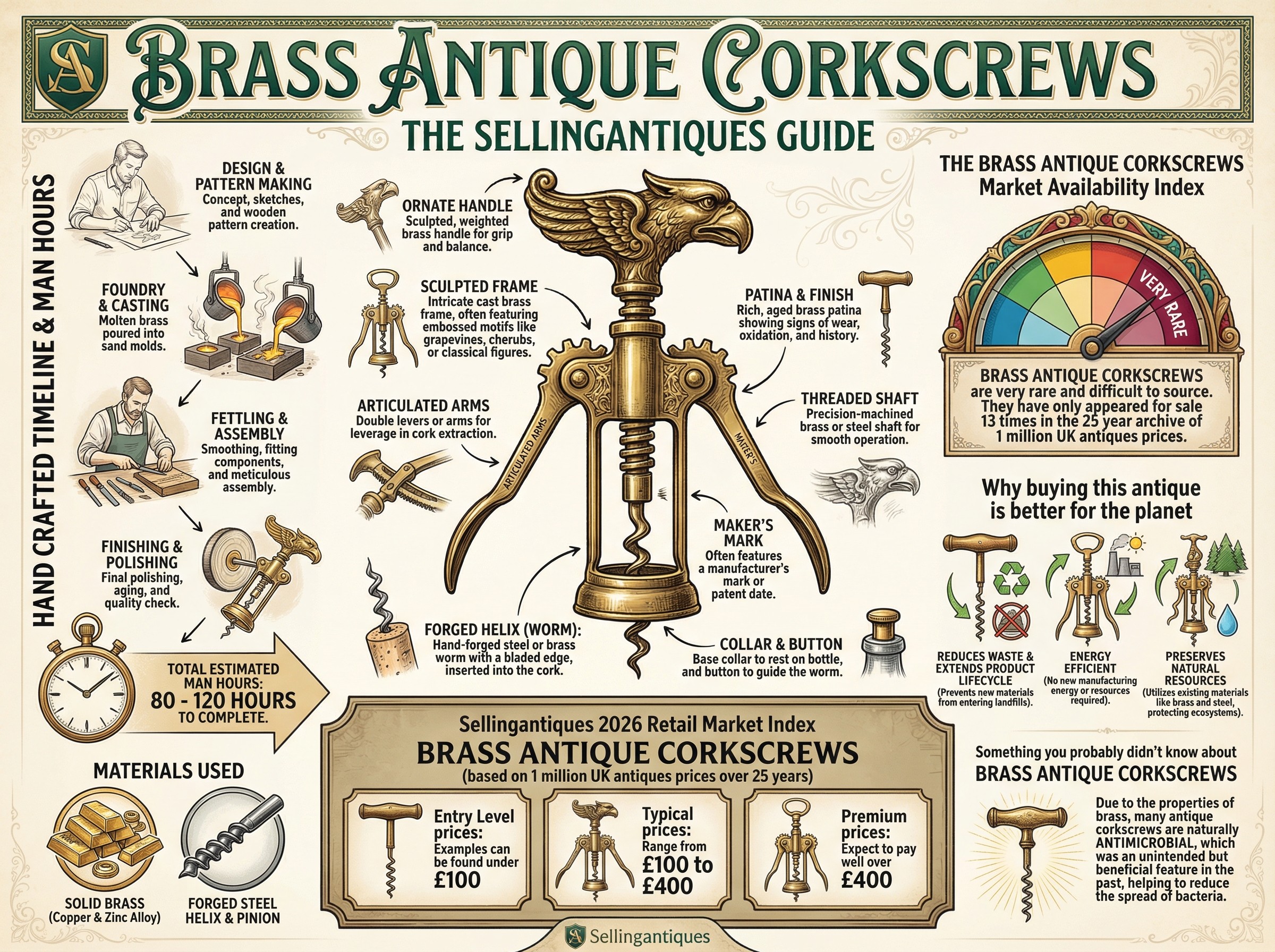 Brass Antique Corkscrews Guide Infographic