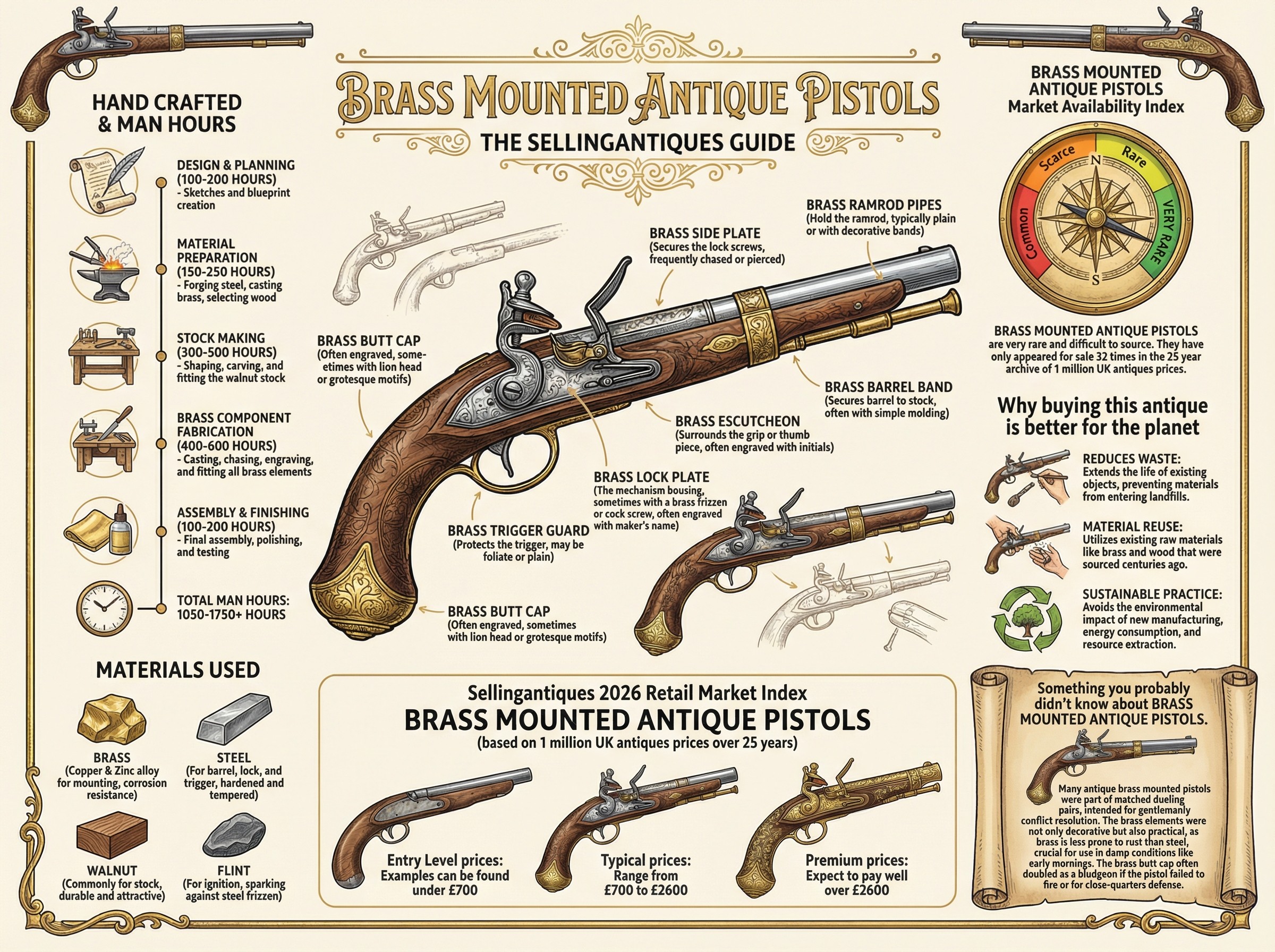 Brass Mounted Antique Pistols Guide Infographic