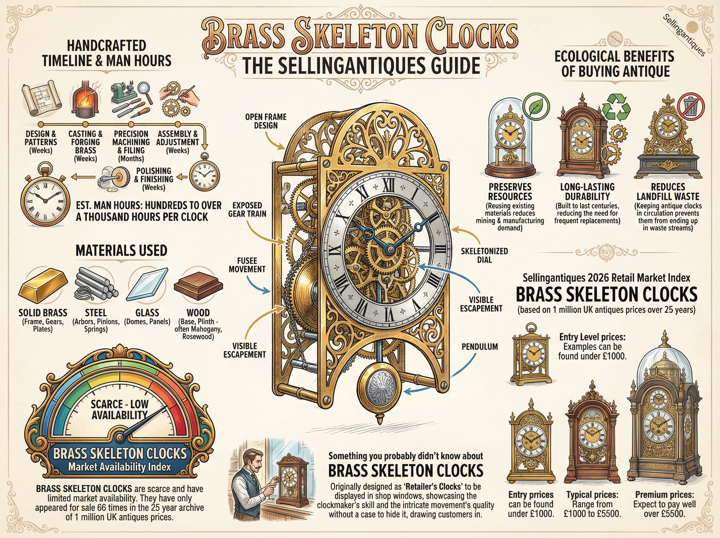 Brass Skeleton Clocks Guide Infographic