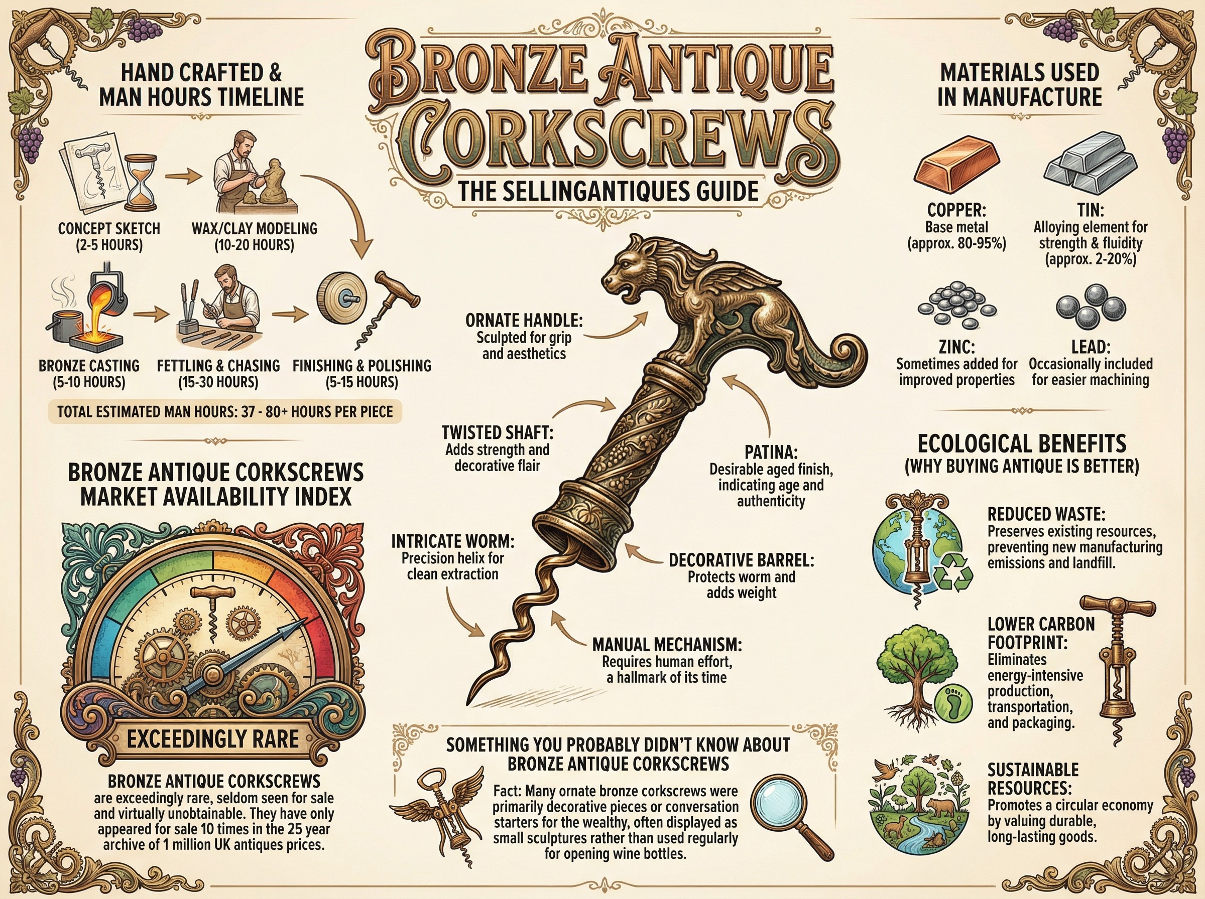 Bronze Antique Corkscrews Guide Infographic