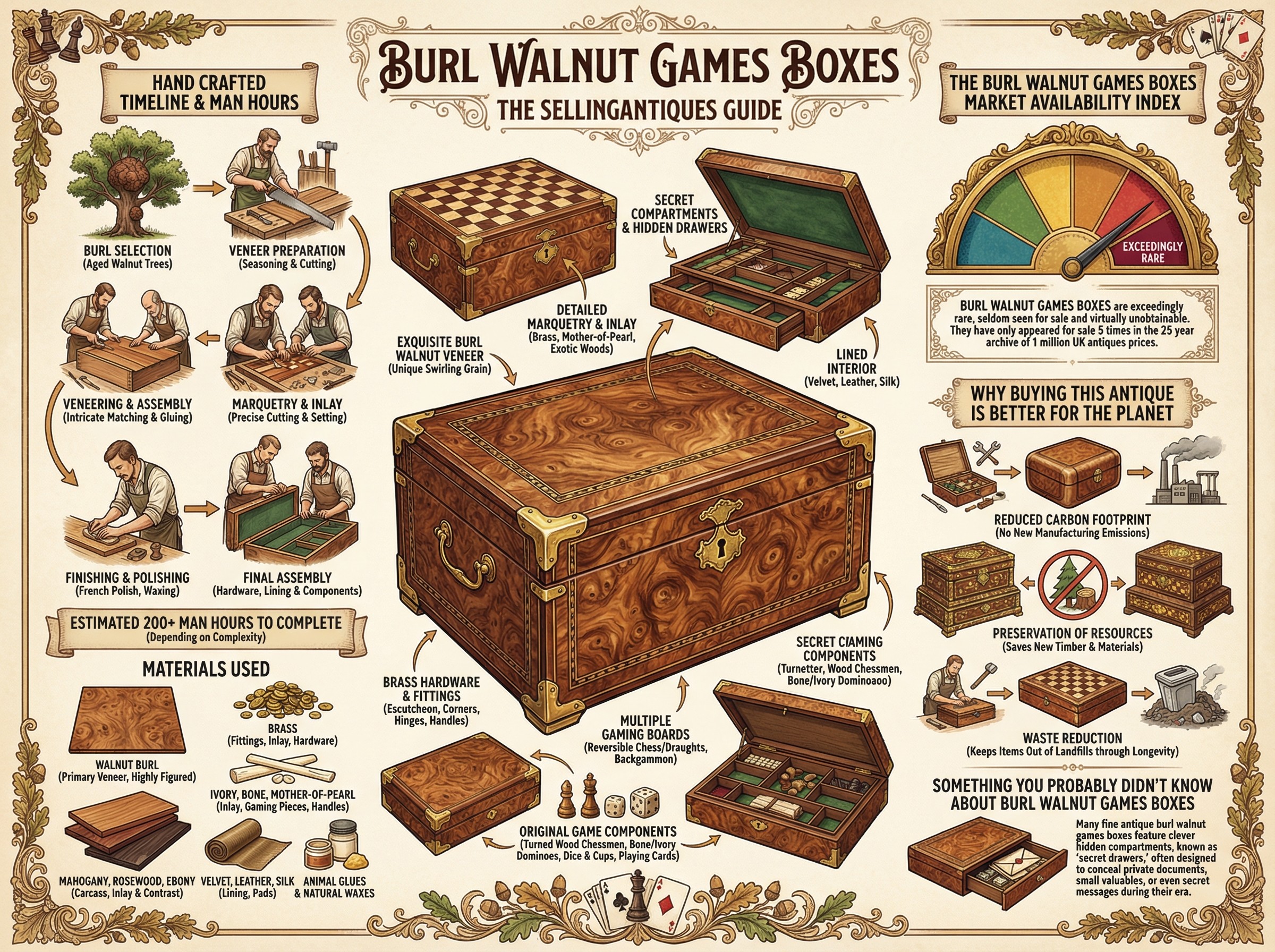 Burl Walnut Games Boxes Guide Infographic