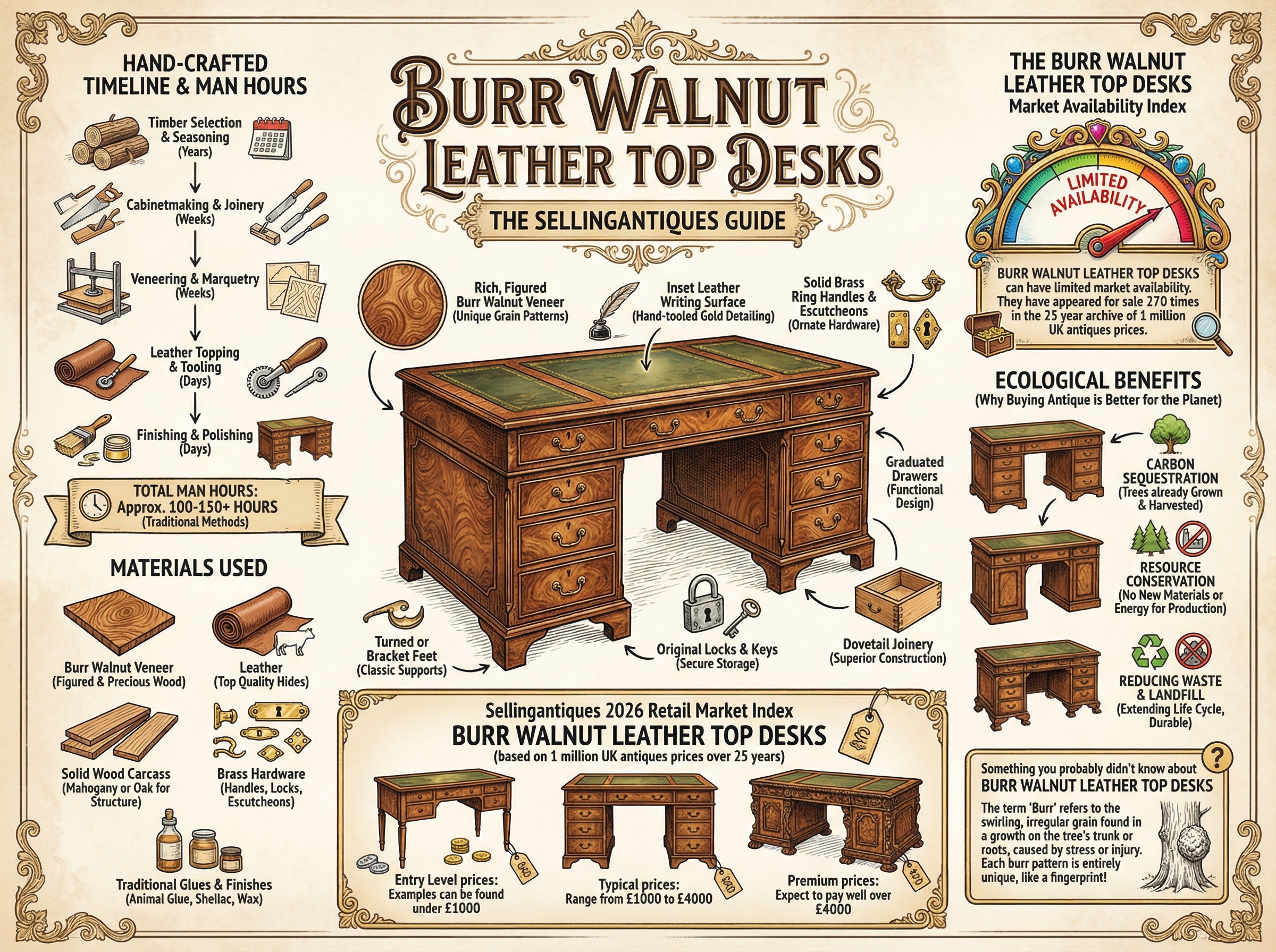 Burr Walnut Leather Top Desks Guide Infographic