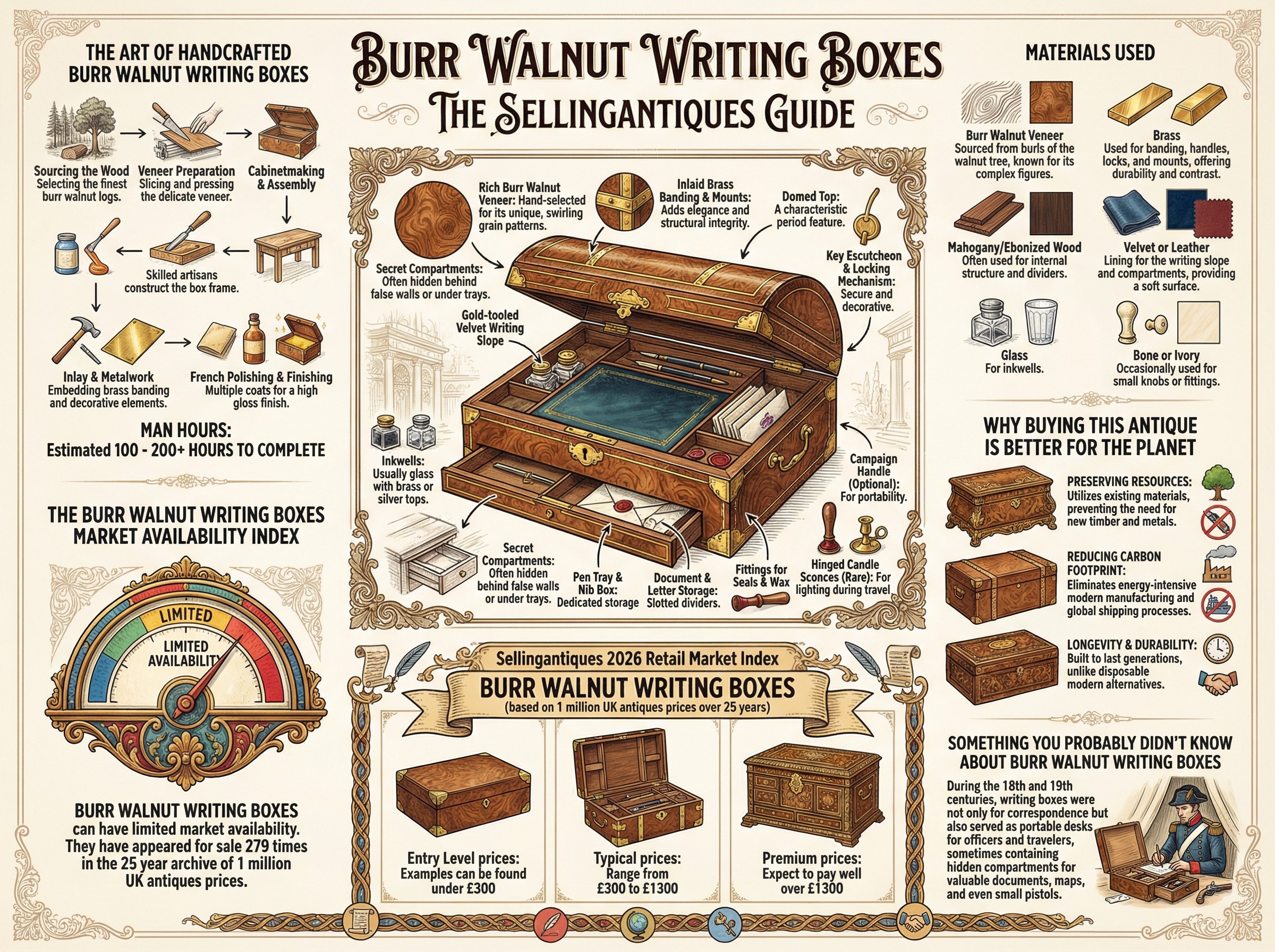 Burr Walnut Writing Boxes Guide Infographic