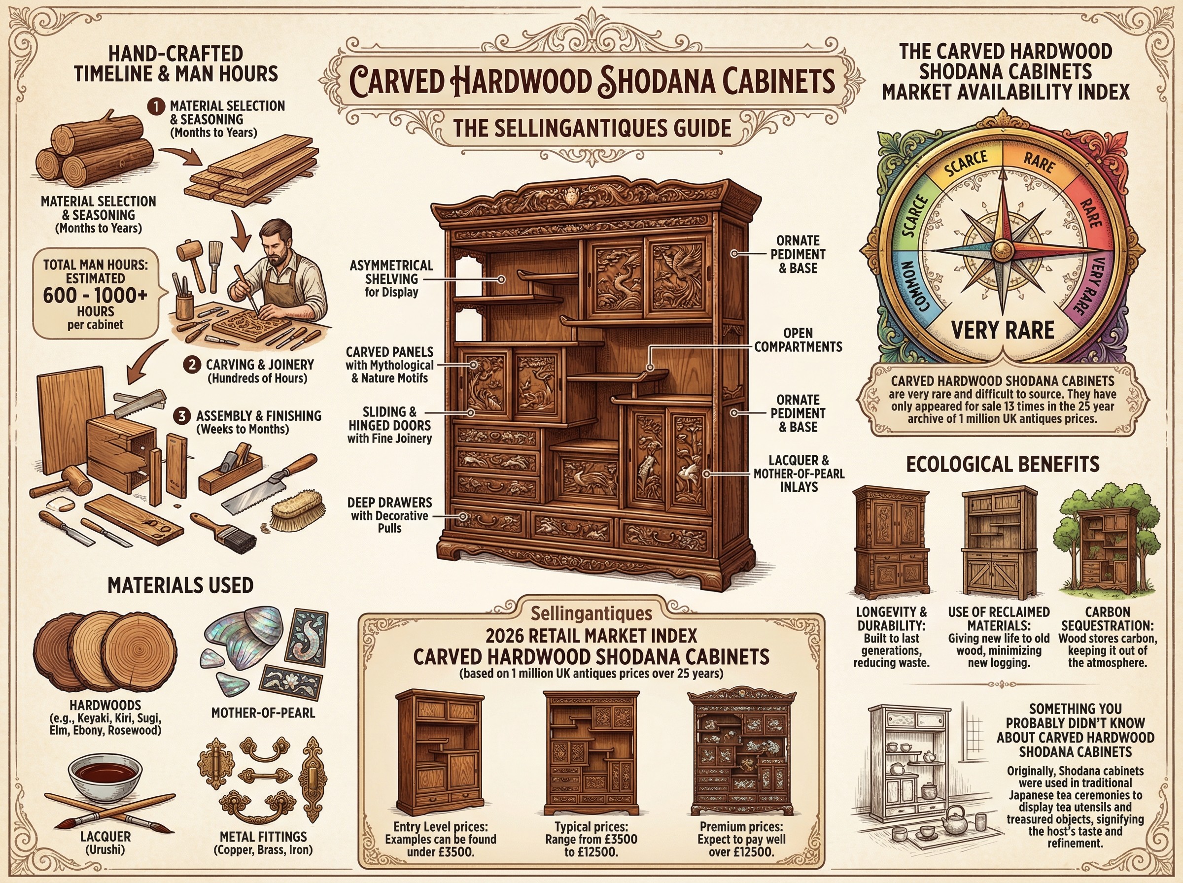 Carved Hardwood Shodana Cabinets Guide Infographic