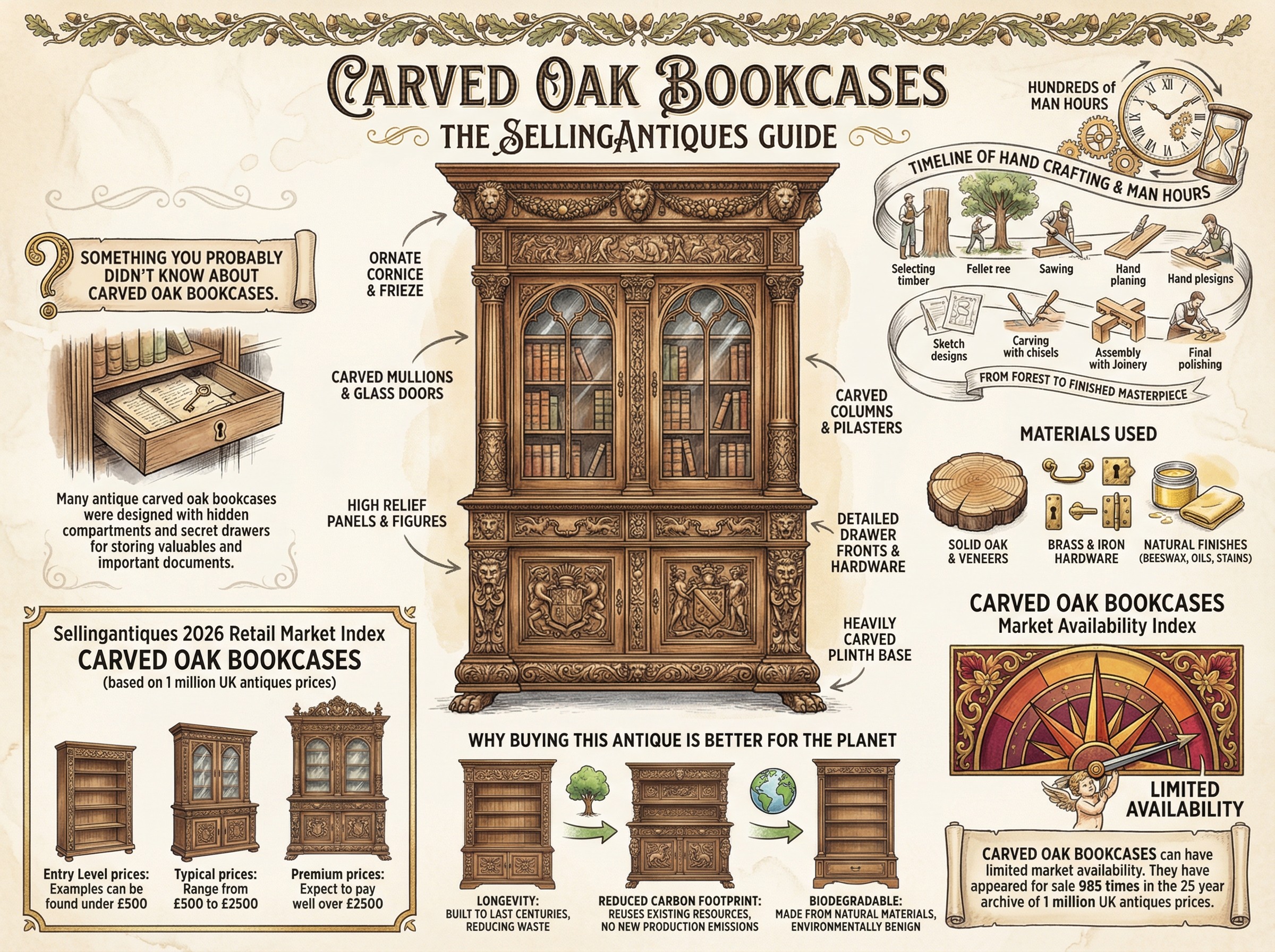 Carved Oak Bookcases Guide Infographic