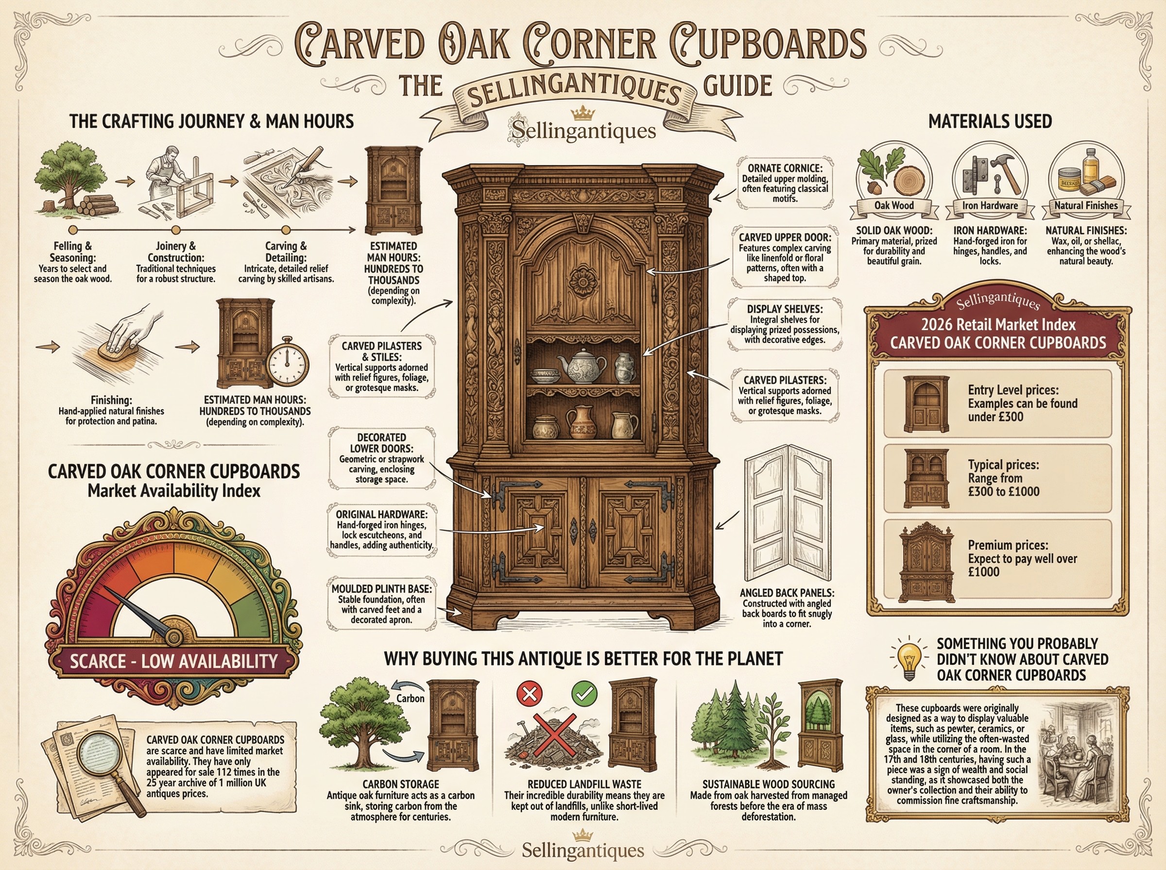 Carved Oak Corner Cupboards Guide Infographic