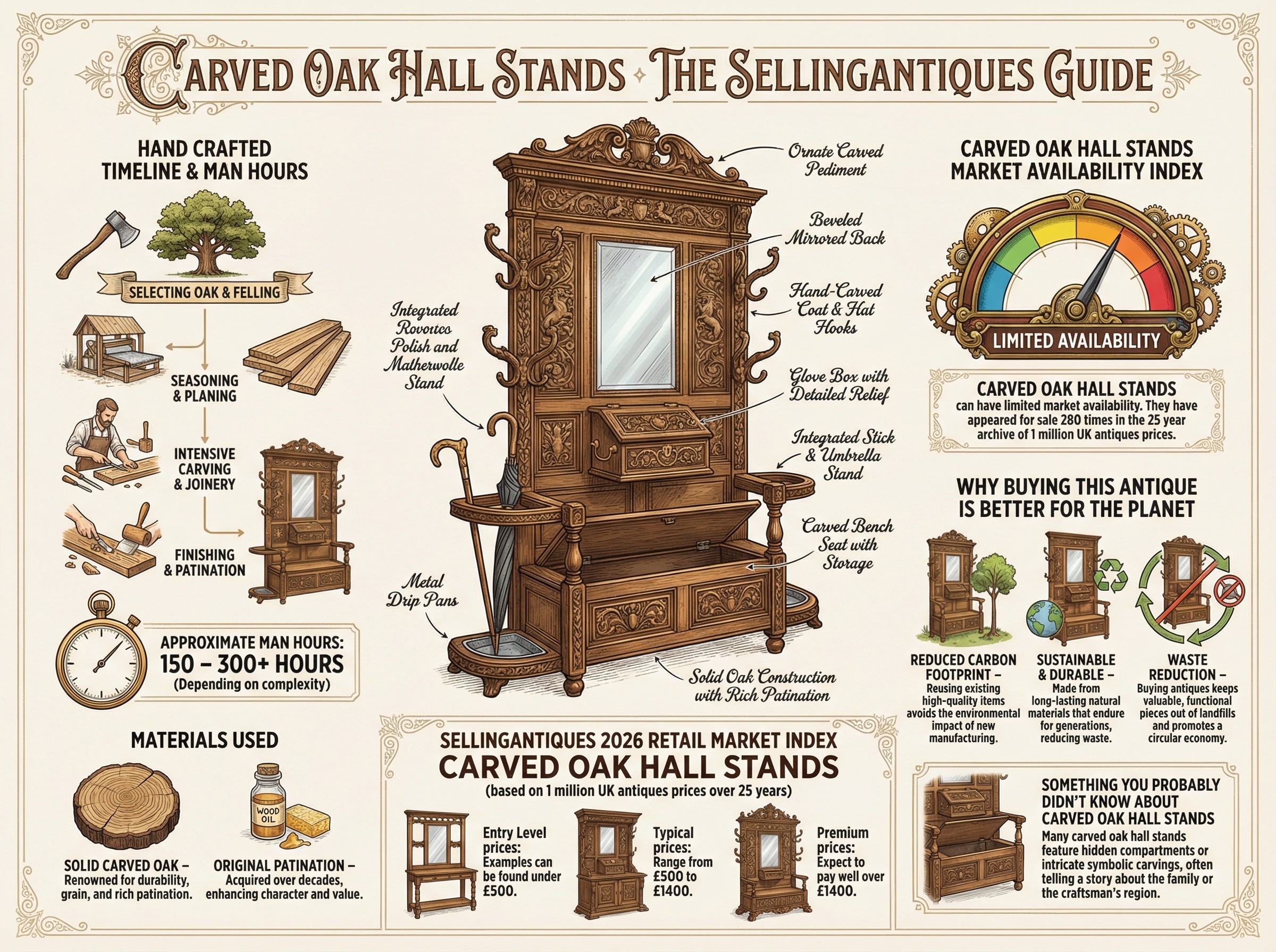 Carved Oak Hall Stands Guide Infographic