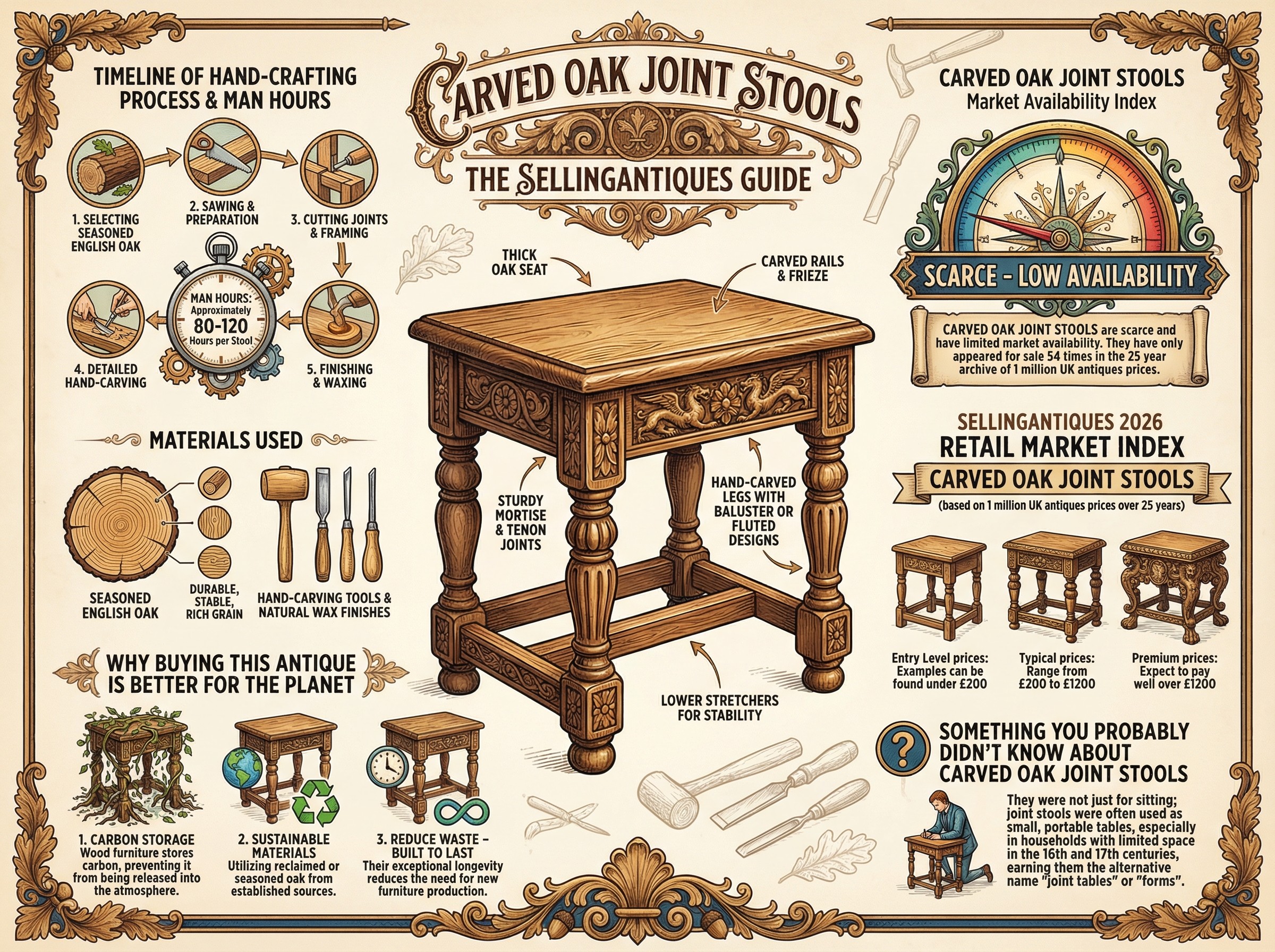 Carved Oak Joint Stools Guide Infographic