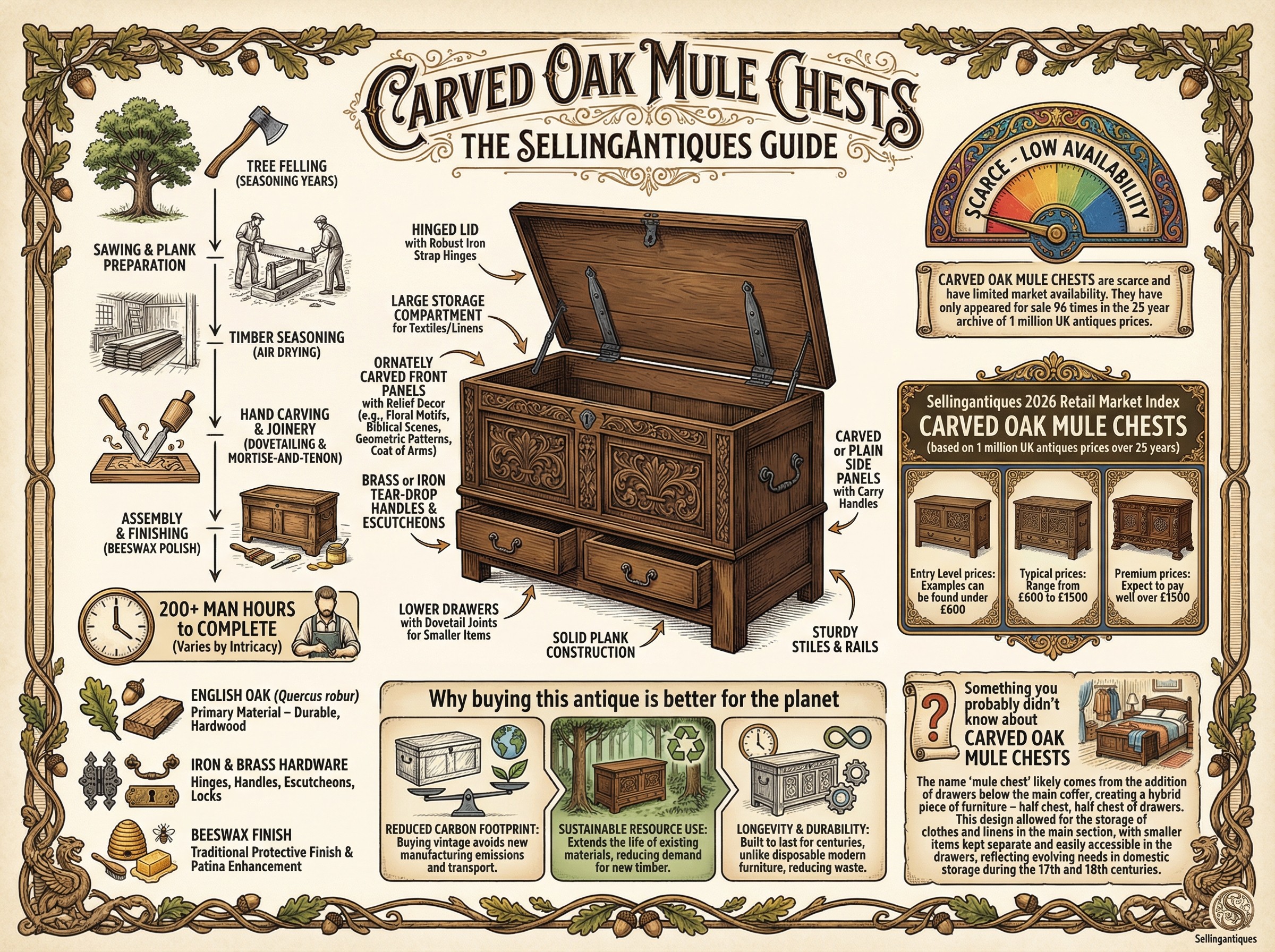 Carved Oak Mule Chests Guide Infographic