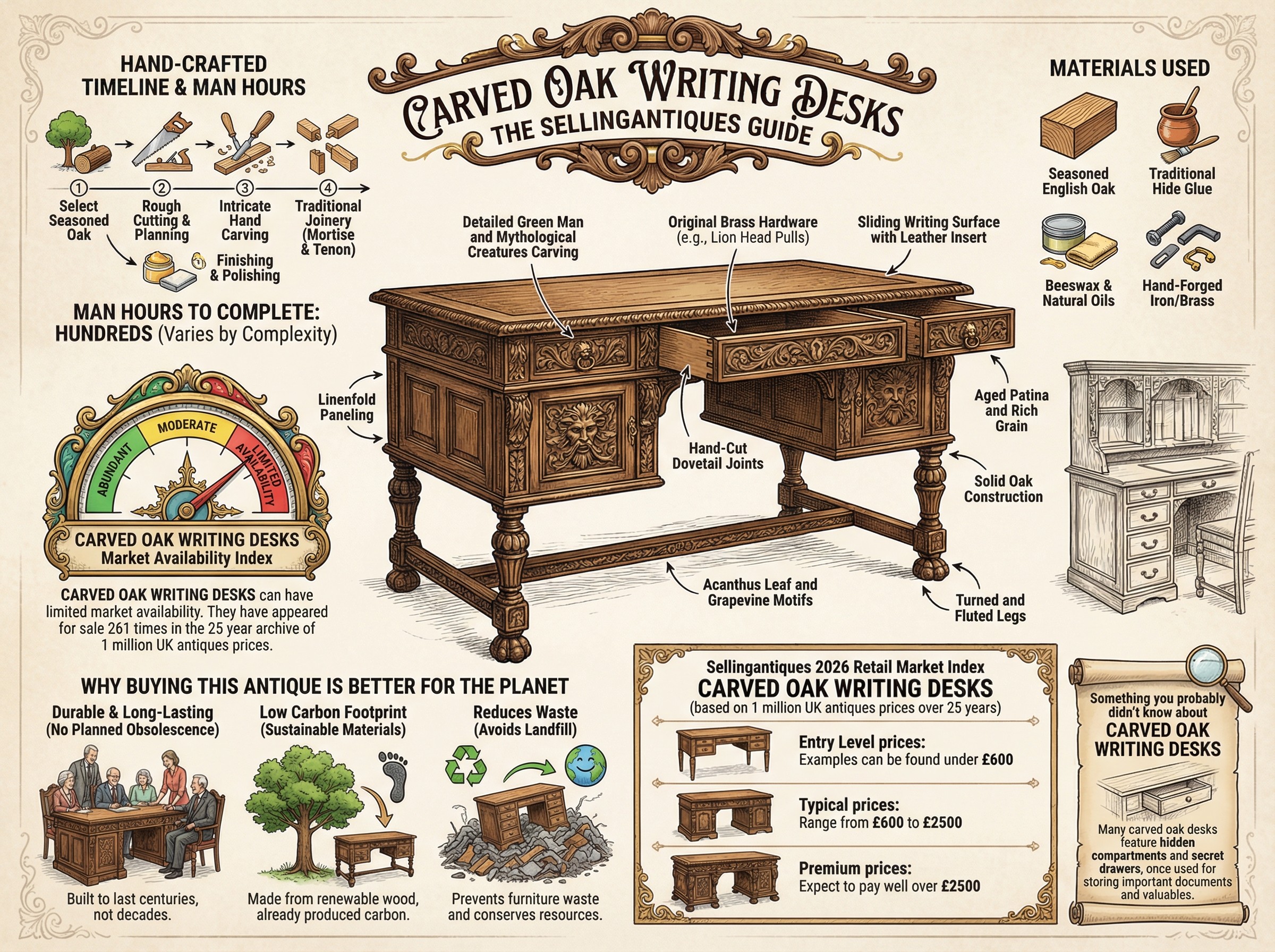 Carved Oak Writing Desks Guide Infographic