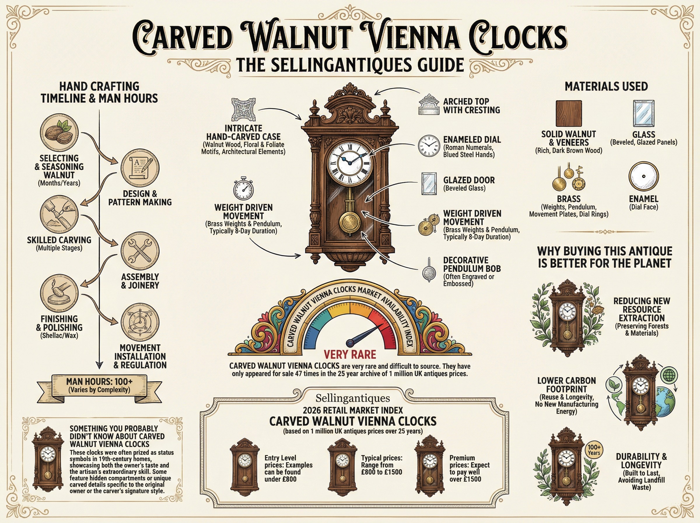 Carved Walnut Vienna Clocks Guide Infographic
