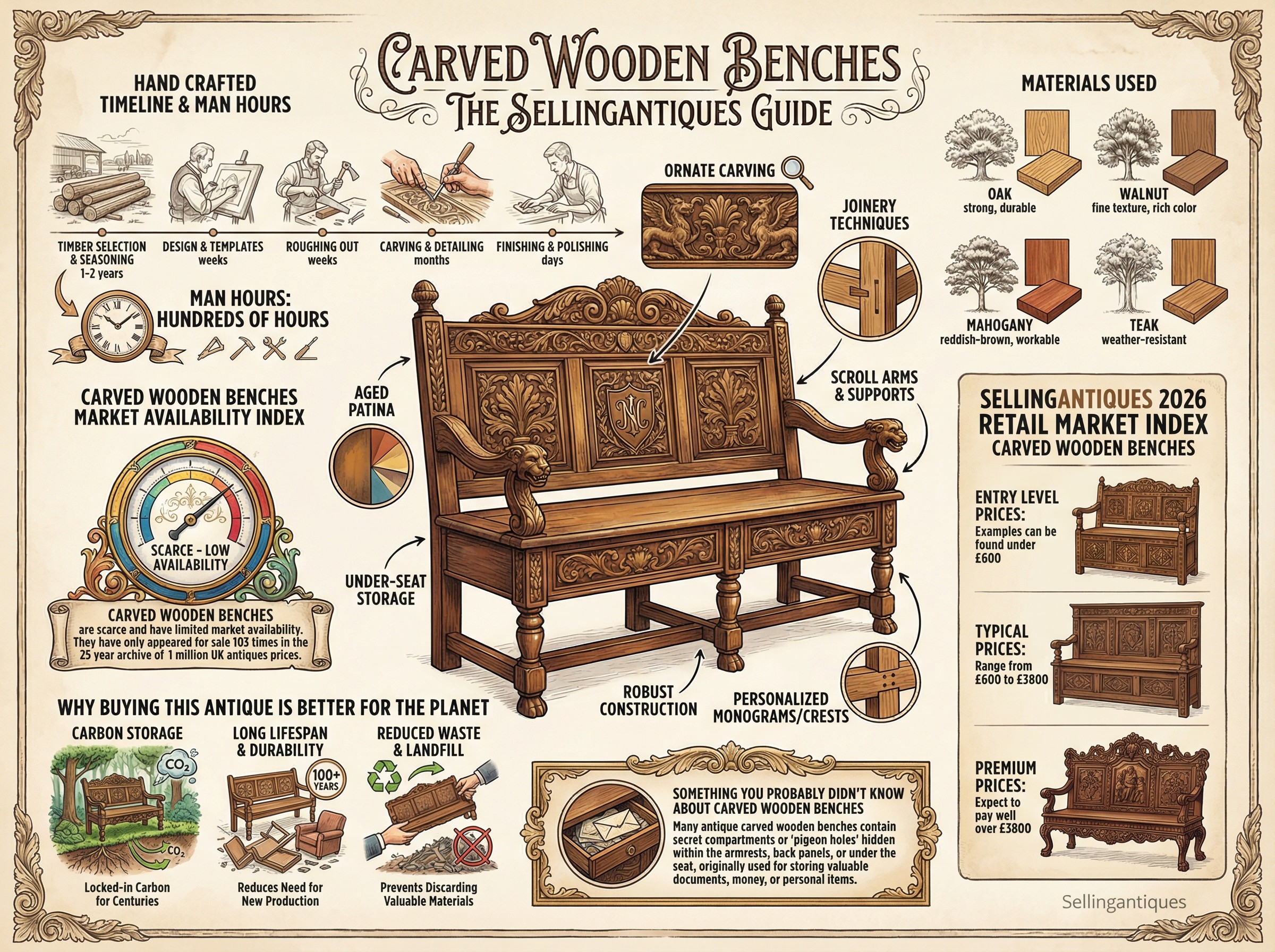 Carved Wooden Benches Guide Infographic
