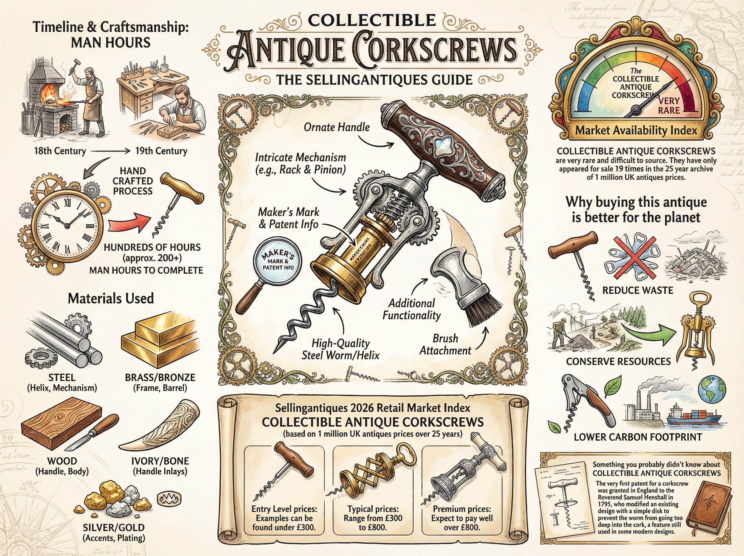 Collectible Antique Corkscrews Guide Infographic
