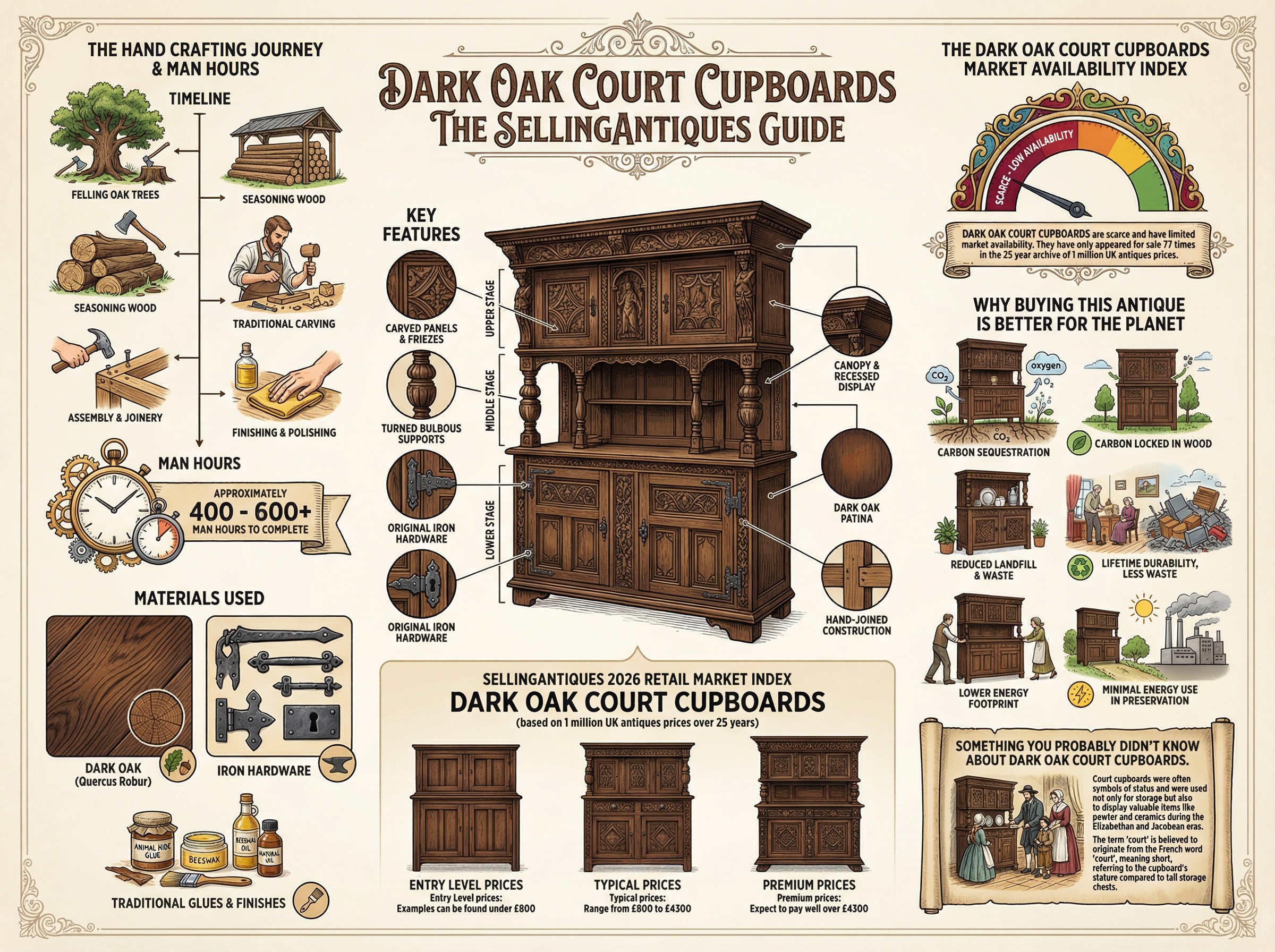 Dark Oak Court Cupboards Guide Infographic