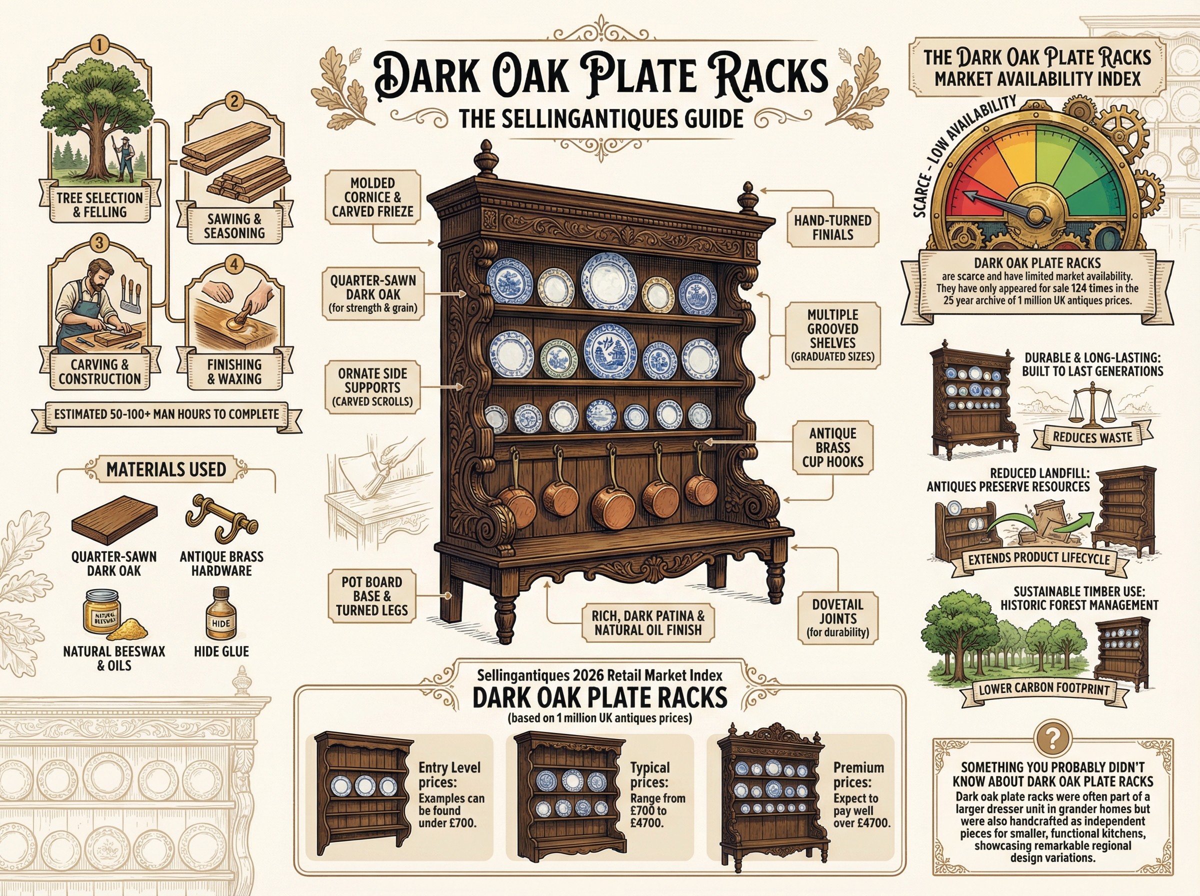 Dark Oak Plate Racks Guide Infographic
