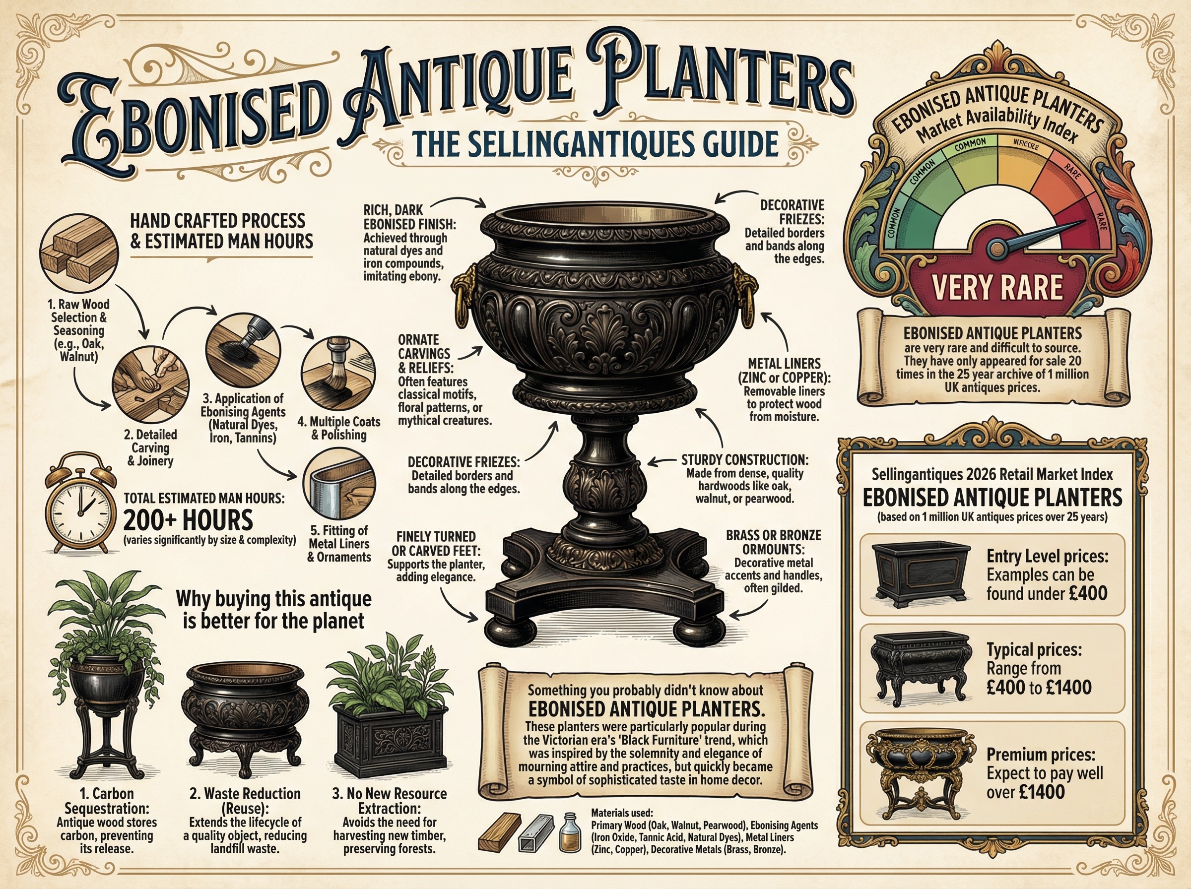 Ebonised Antique Planters Guide Infographic