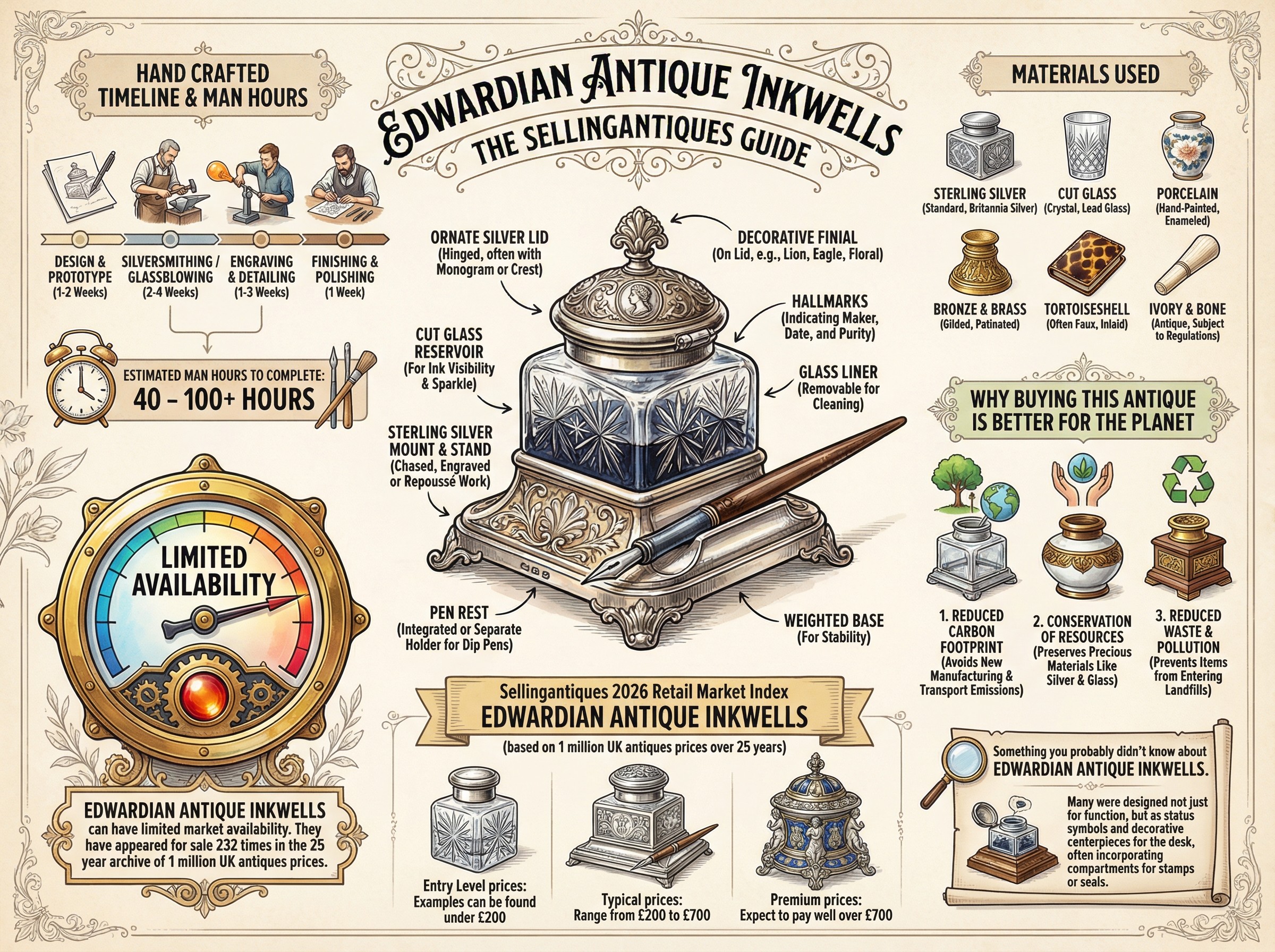 Edwardian Antique Inkwells Guide Infographic