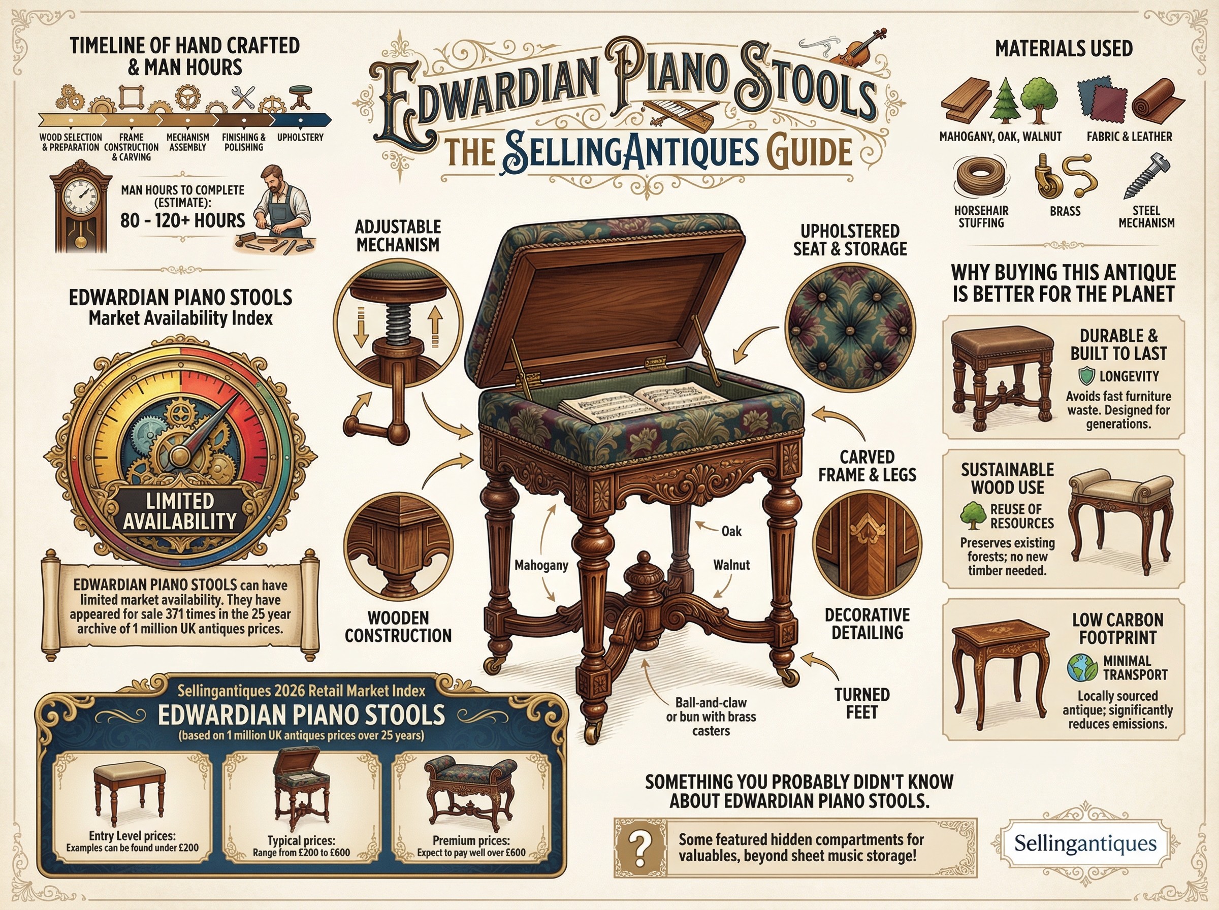 Edwardian Piano Stools Guide Infographic
