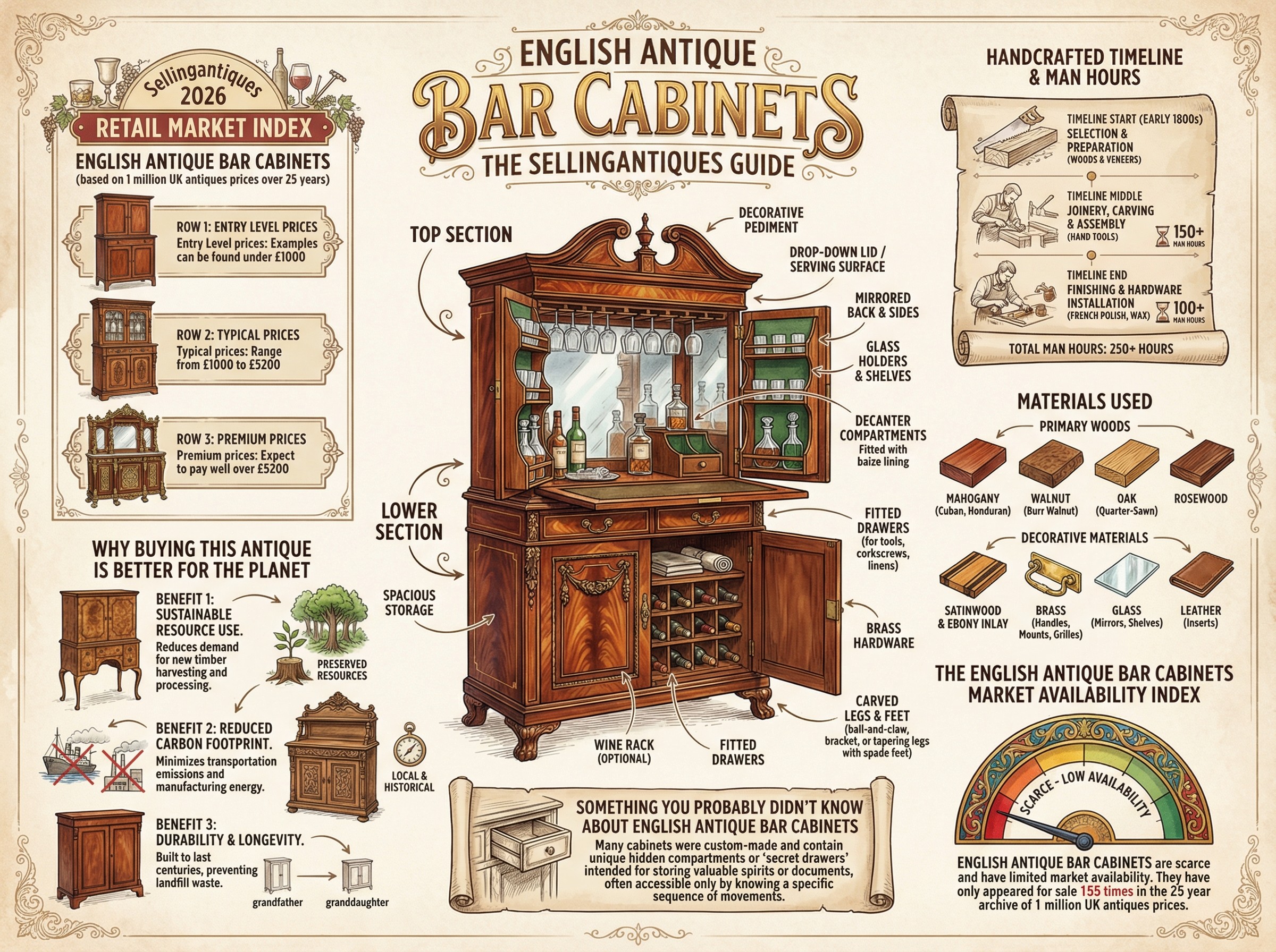 English Antique Bar Cabinets Guide Infographic