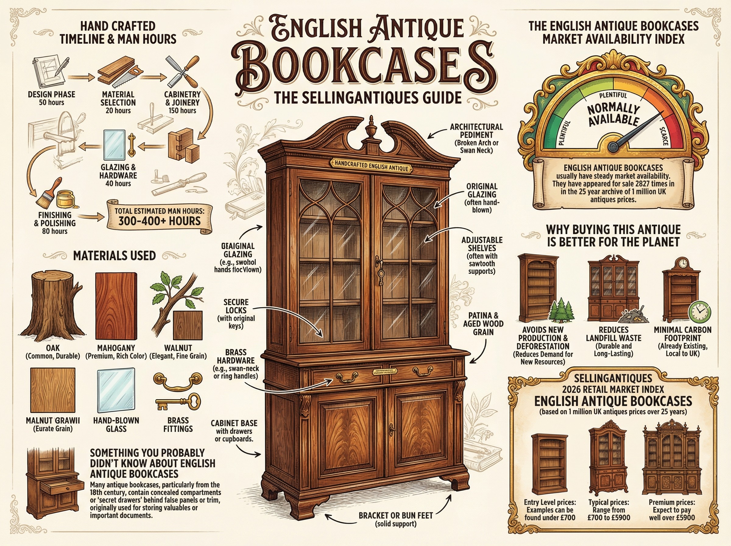 English Antique Bookcases Guide Infographic