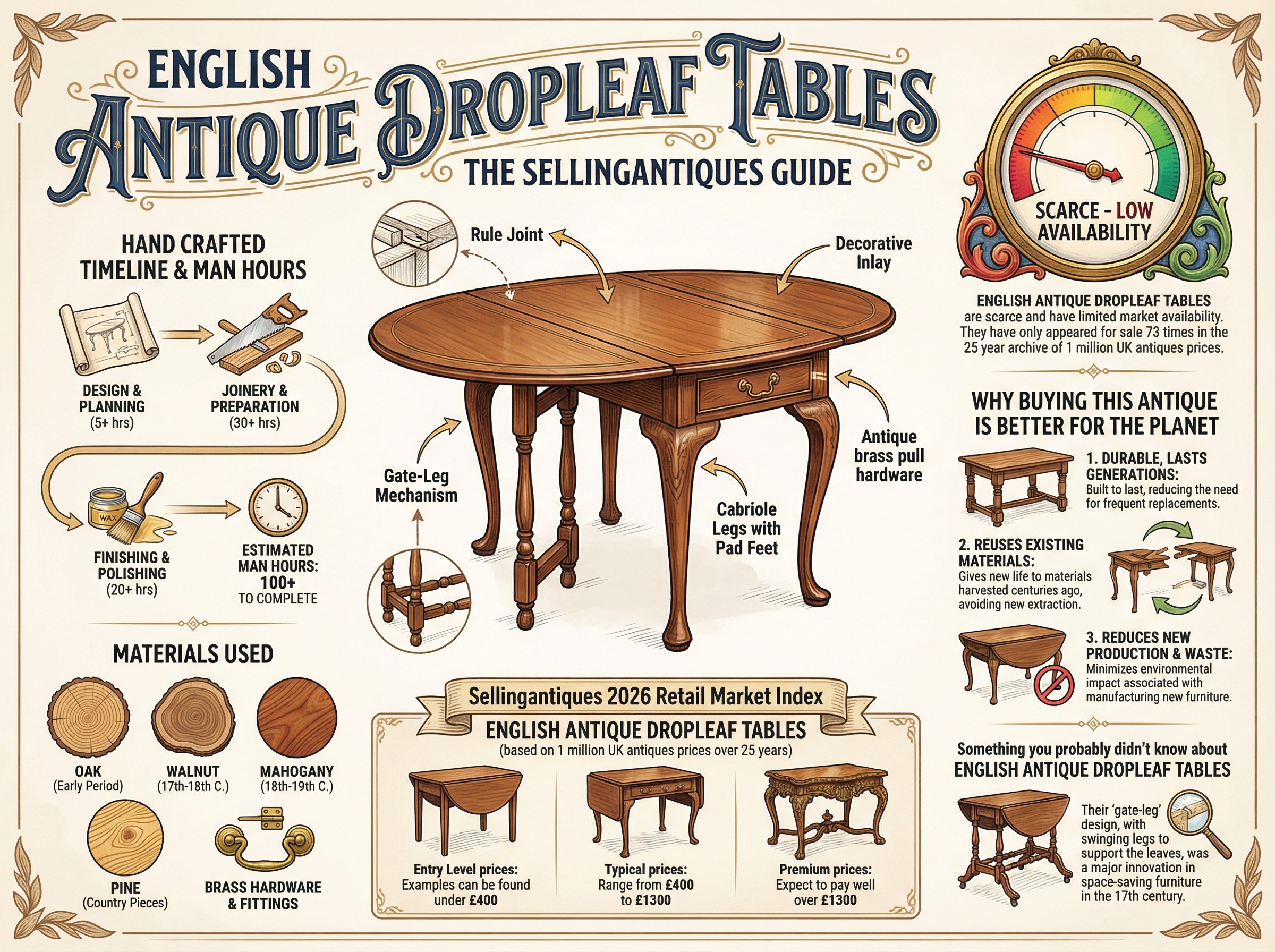 English Antique Dropleaf Tables Guide Infographic