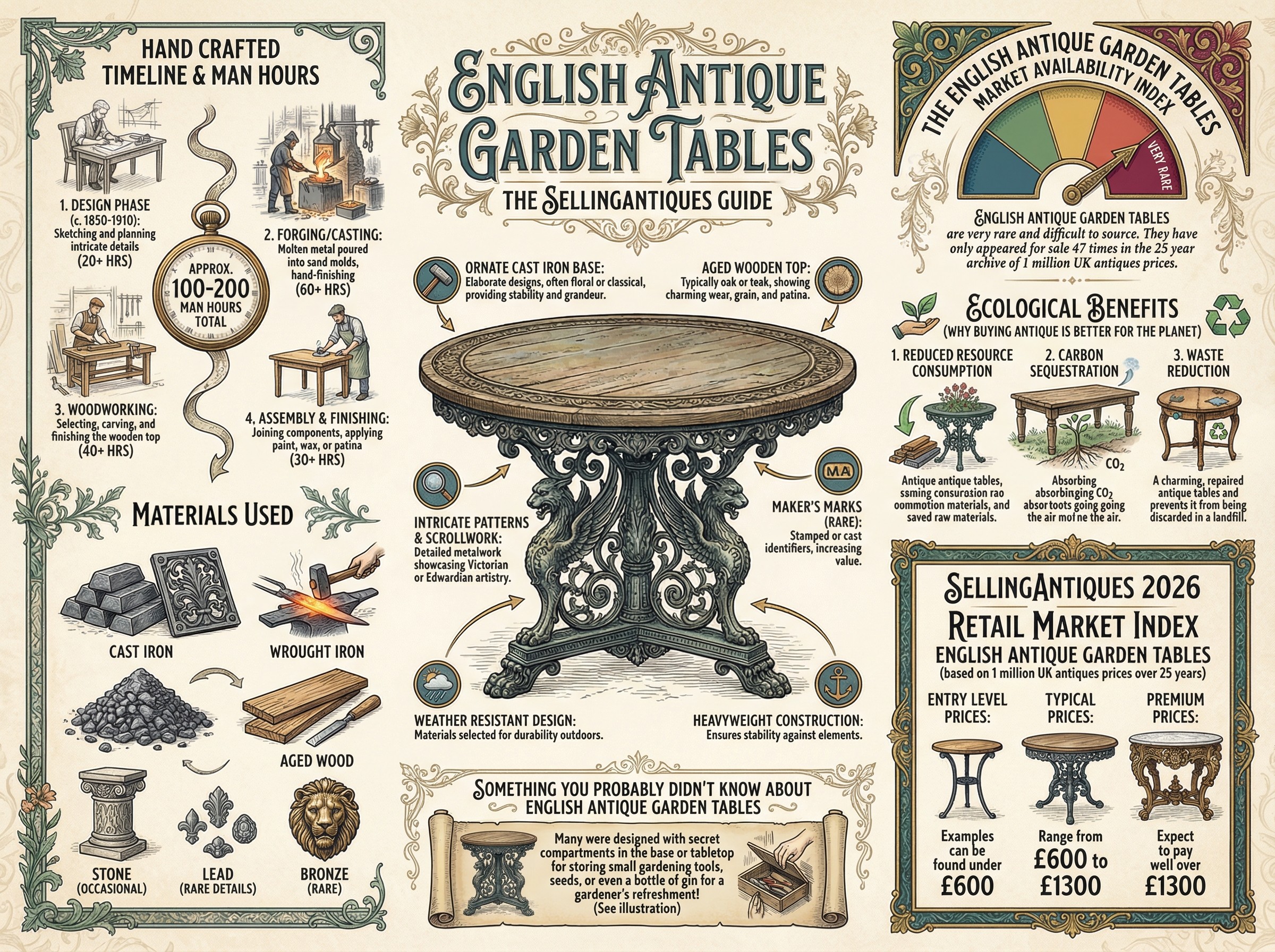 English Antique Garden Tables Guide Infographic