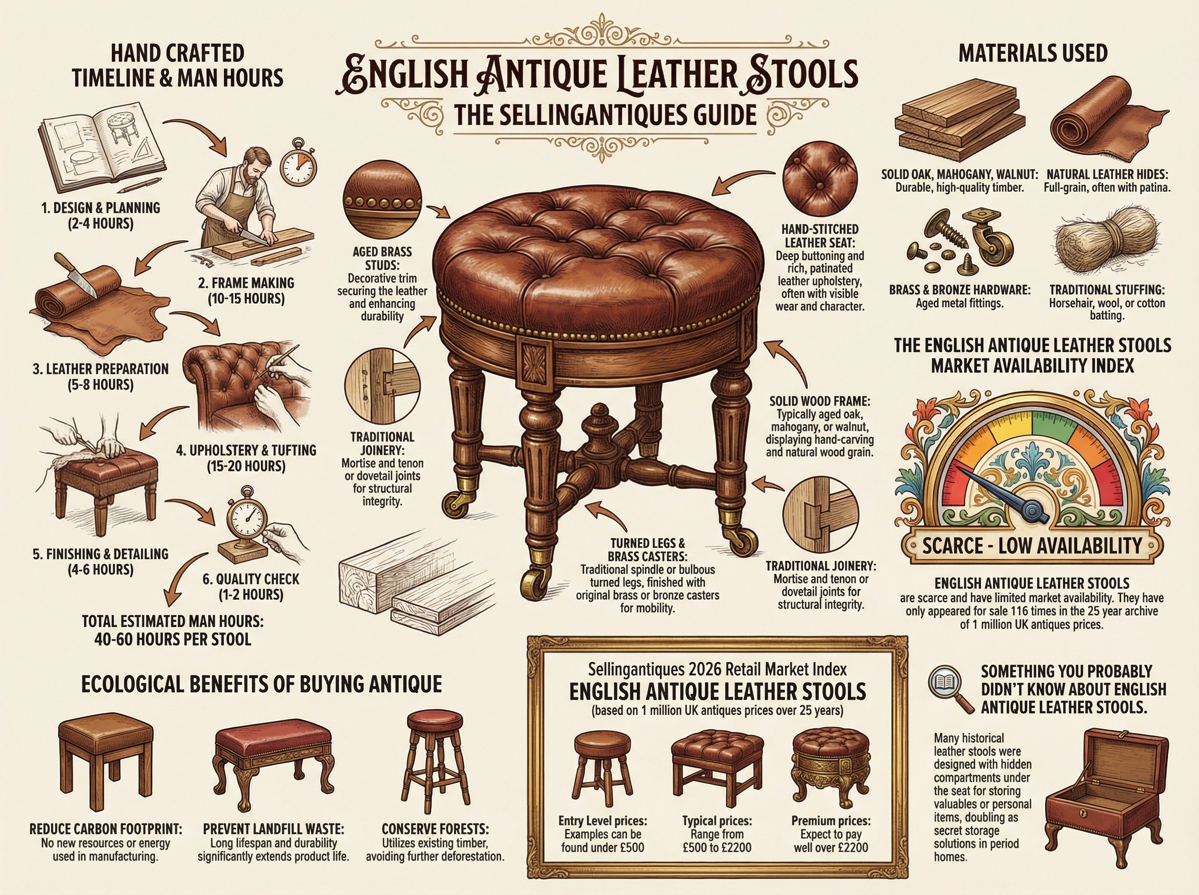 English Antique Leather Stools Guide Infographic