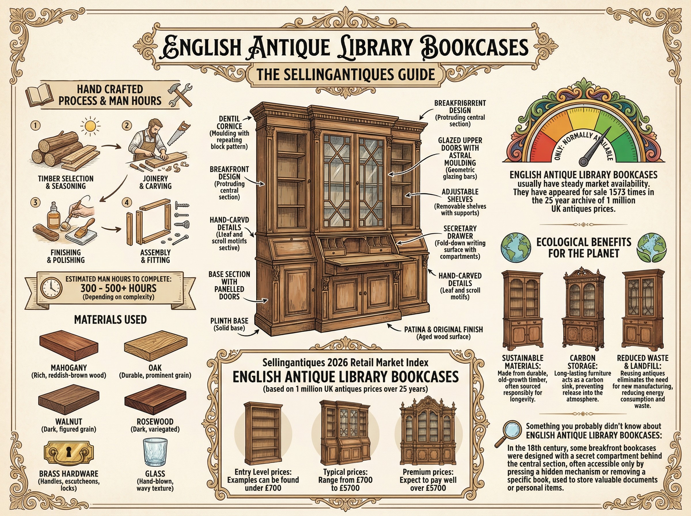 English Antique Library Bookcases Guide Infographic