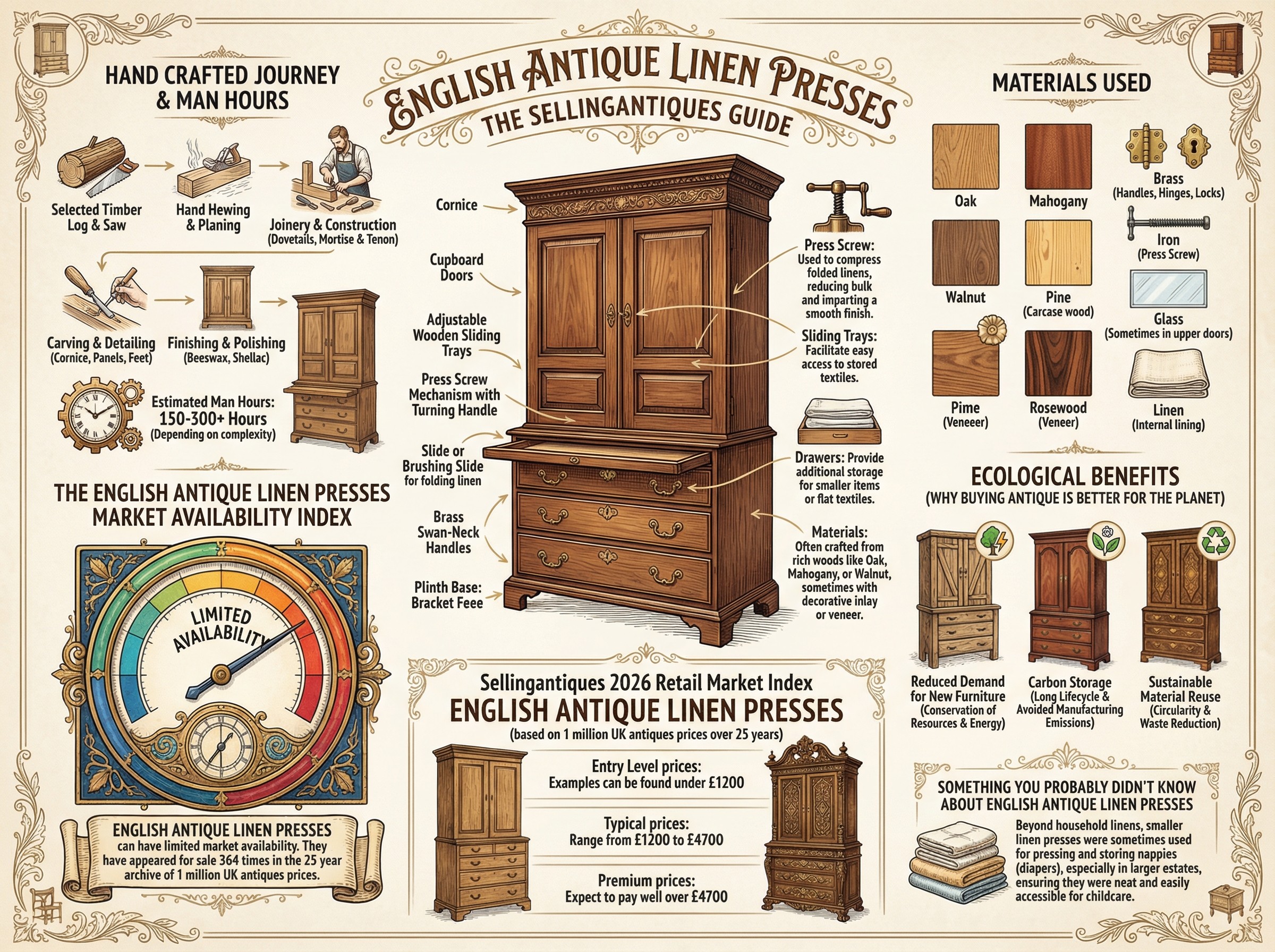 English Antique Linen Presses Guide Infographic
