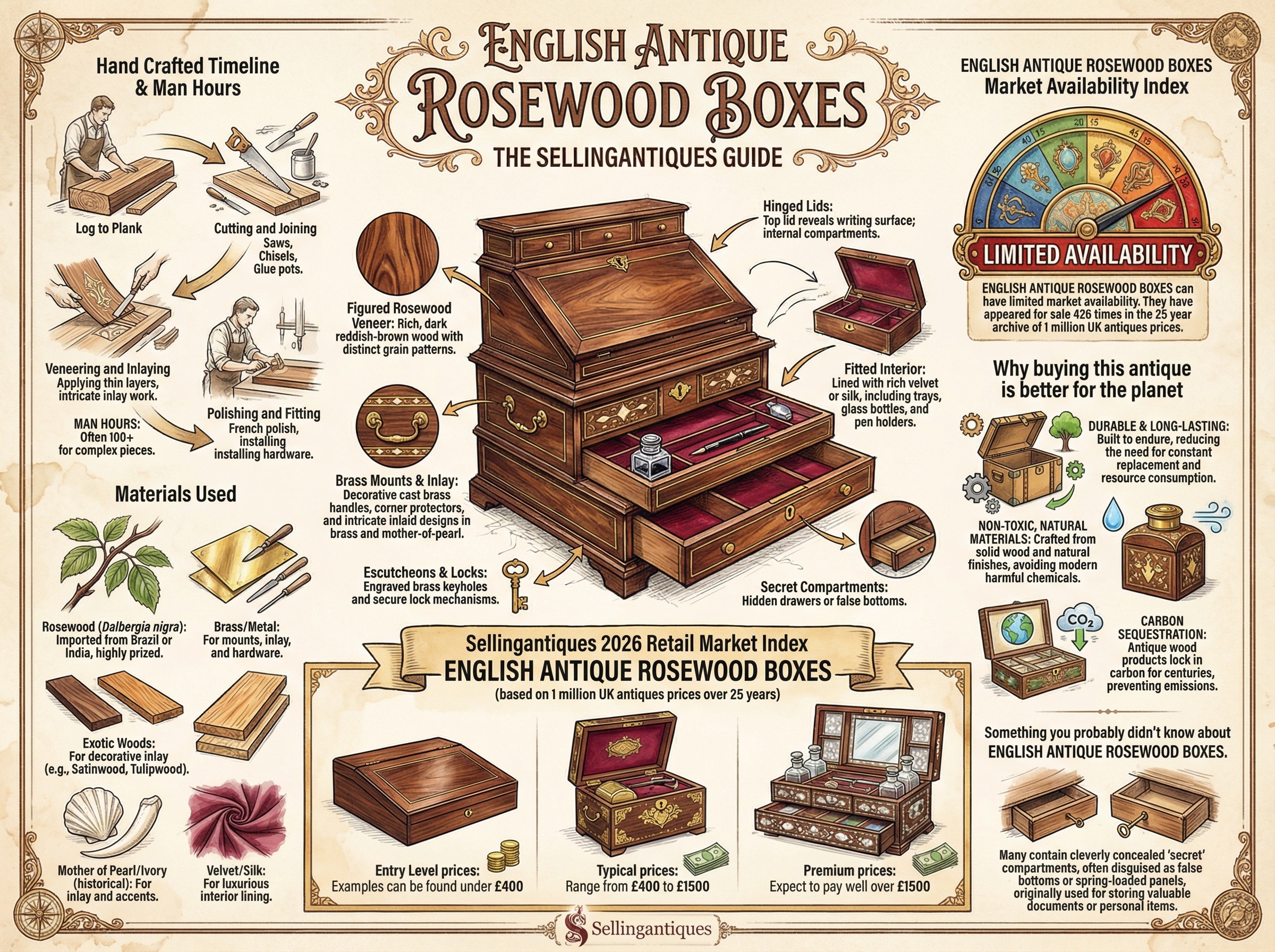 English Antique Rosewood Boxes Guide Infographic