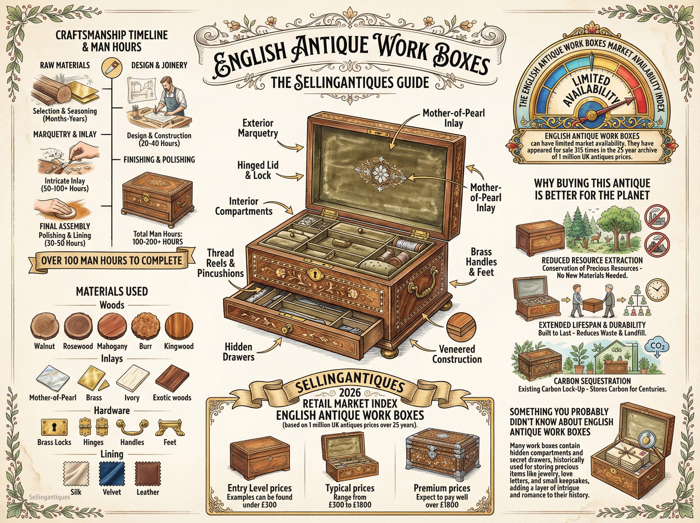 English Antique Work Boxes Guide Infographic