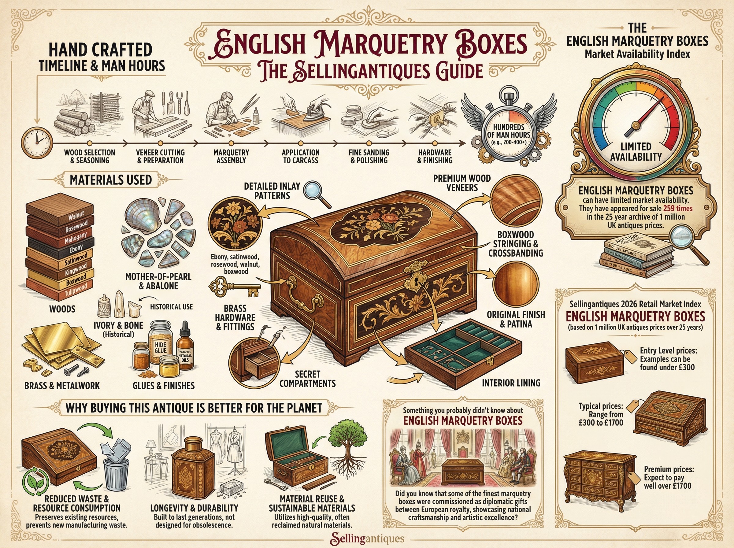 English Marquetry Boxes Guide Infographic