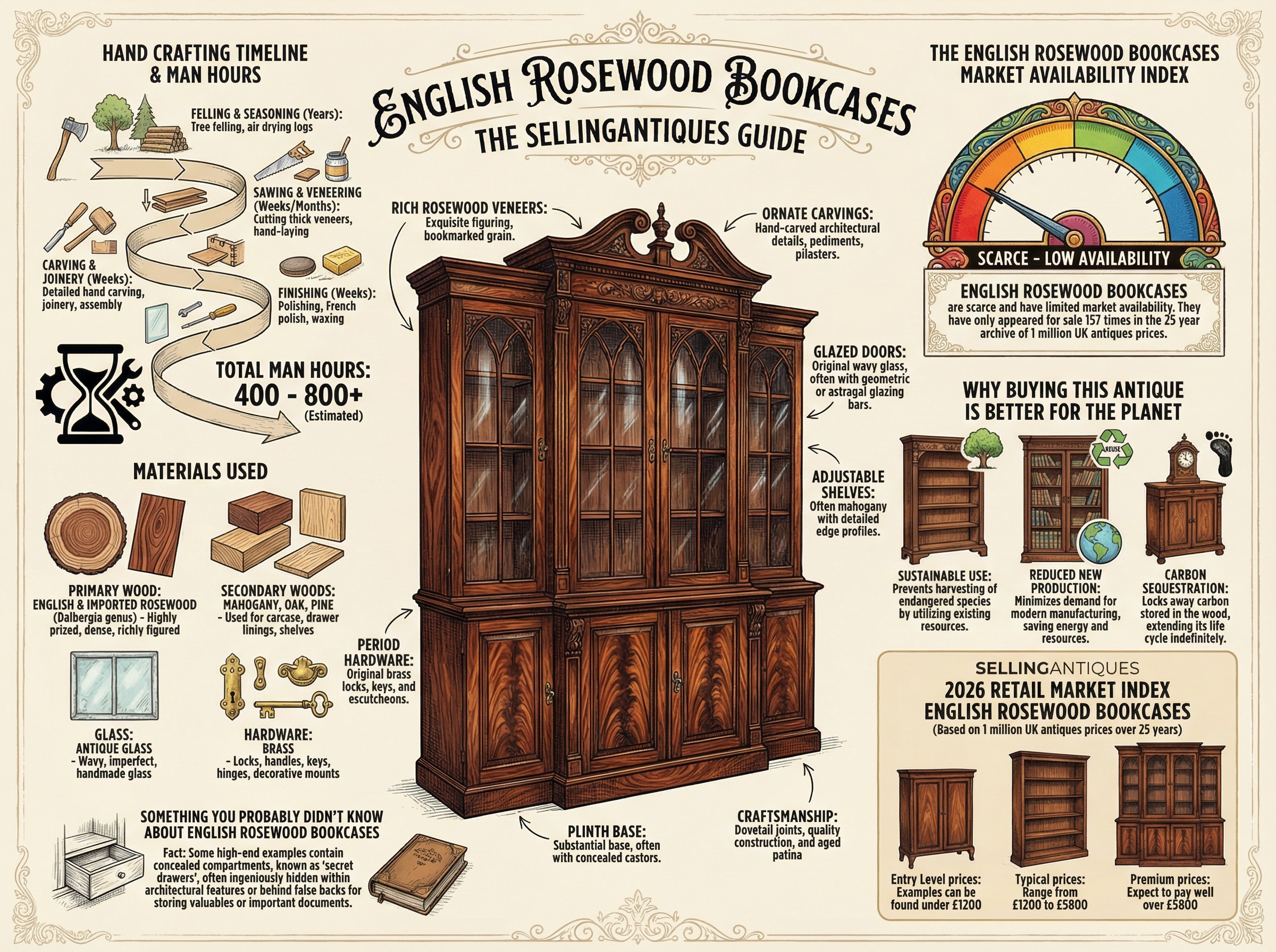 English Rosewood Bookcases Guide Infographic