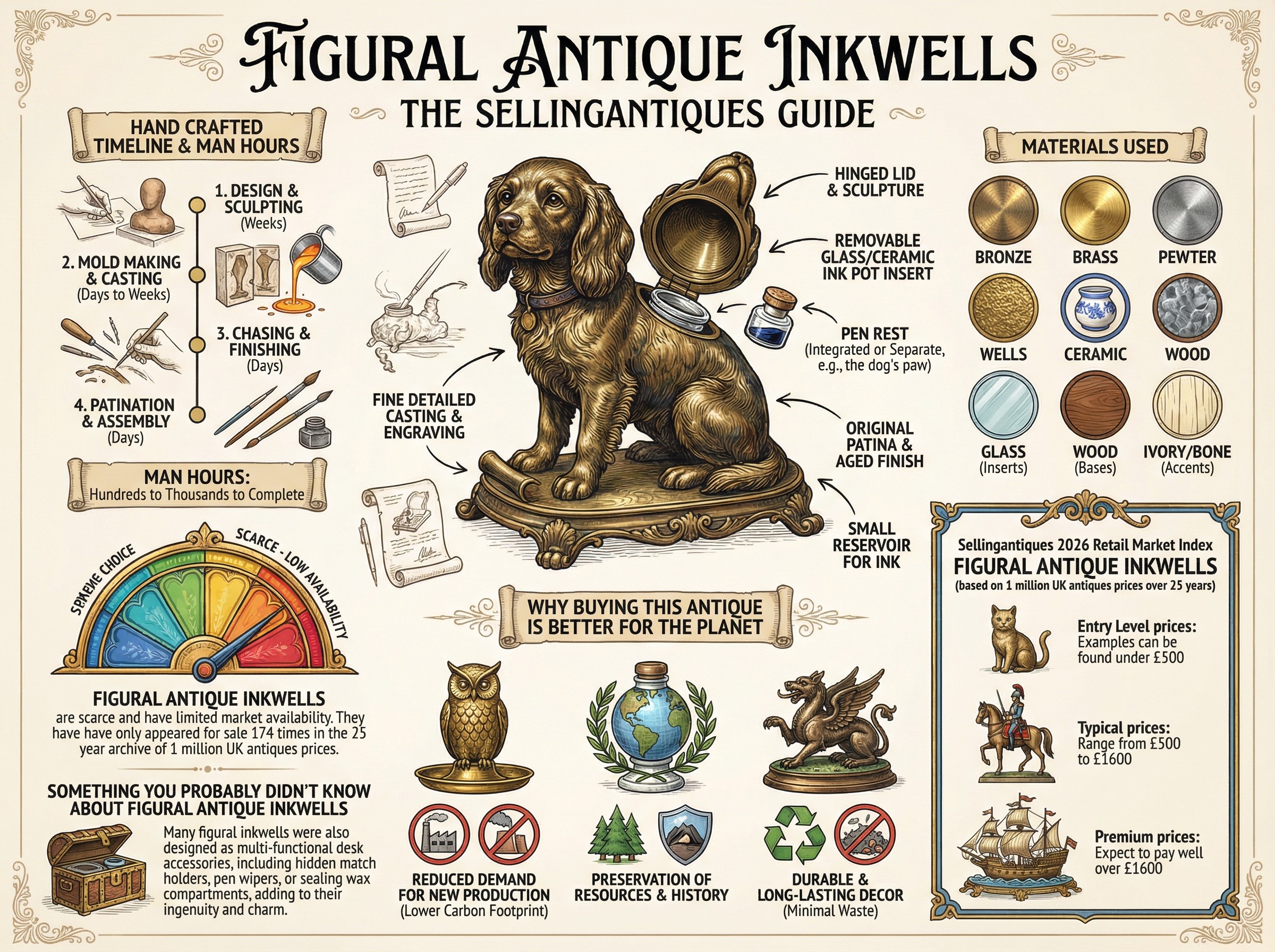 Figural Antique Inkwells Guide Infographic