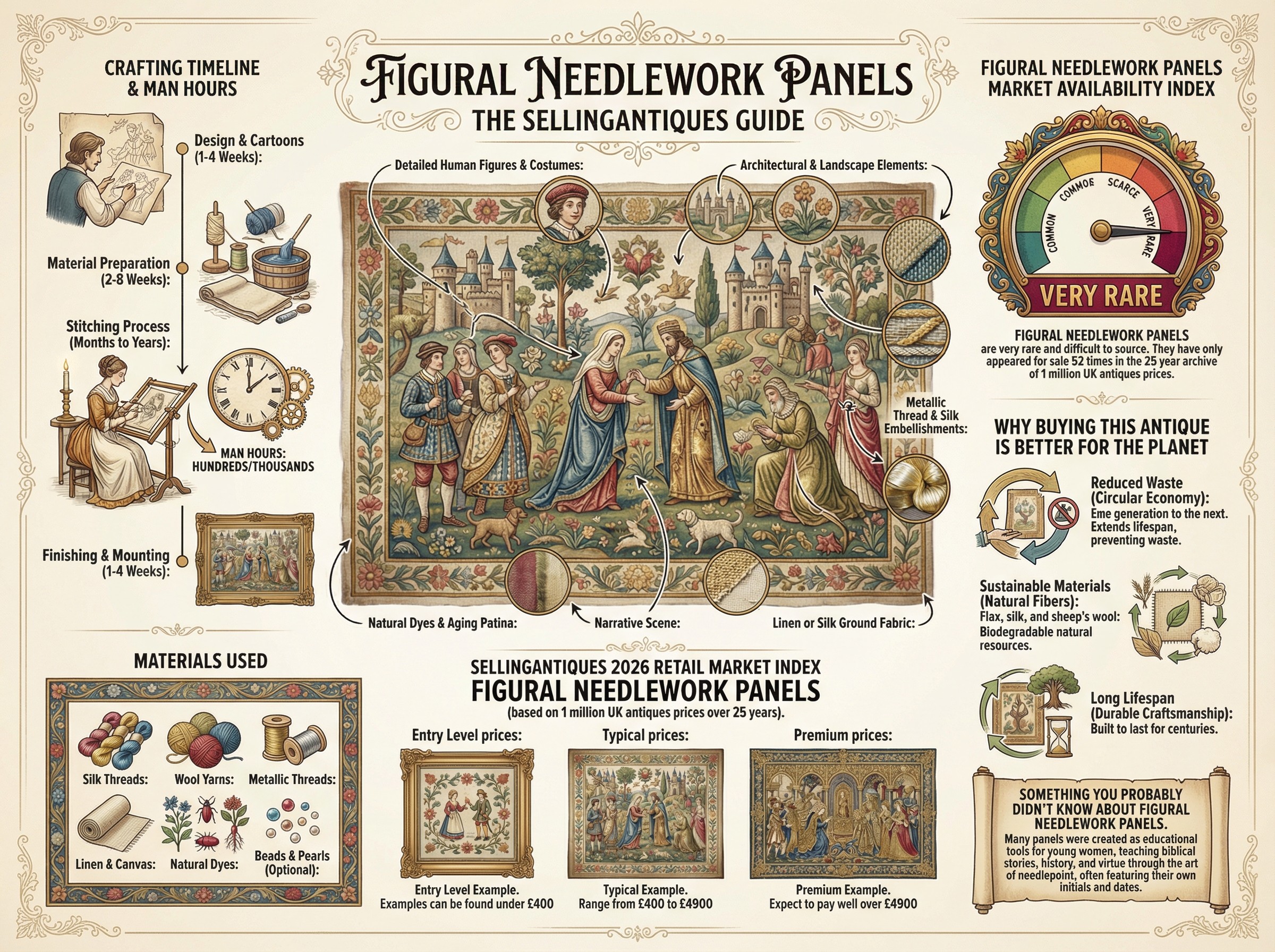 Figural Needlework Panels Guide Infographic