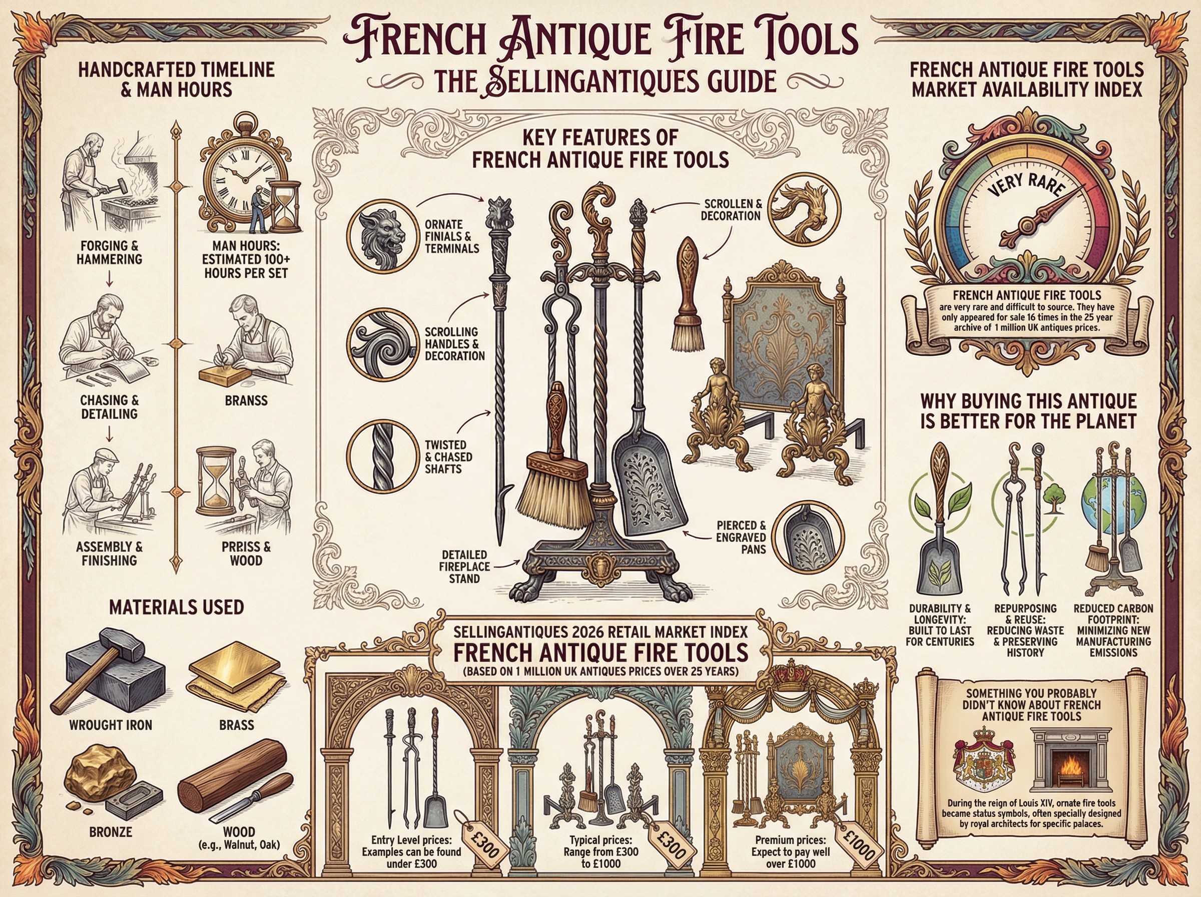 French Antique Fire Tools Guide Infographic